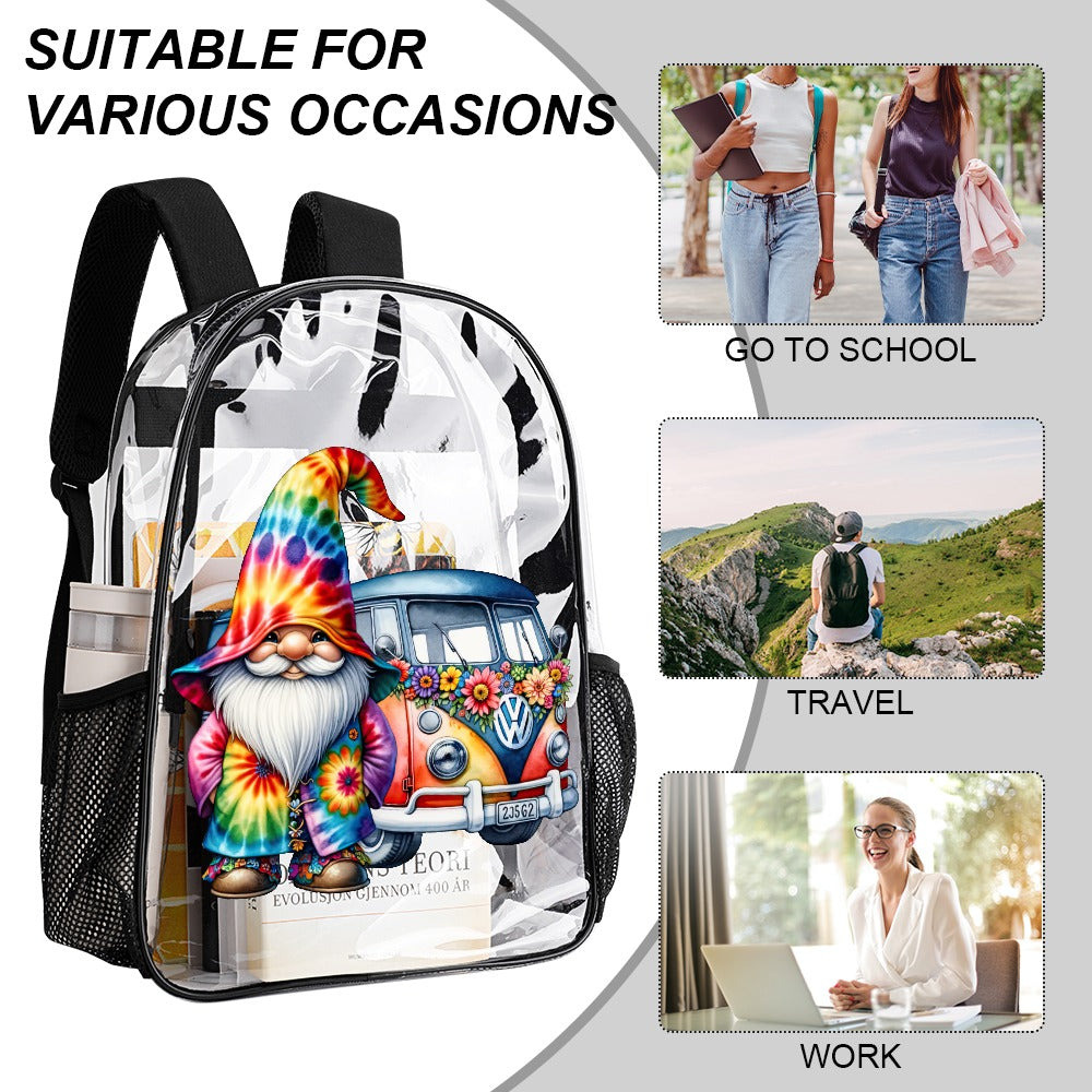 Hippie Tie Dye Gnome VW Bus for the Rest of Us Transparent Bag 17 inch