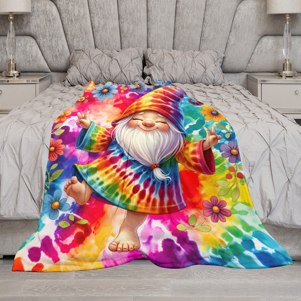 Happy Gnome Tie Dye Ultra-Soft Flannel Blanket 70" x 80" Multiple Sizes