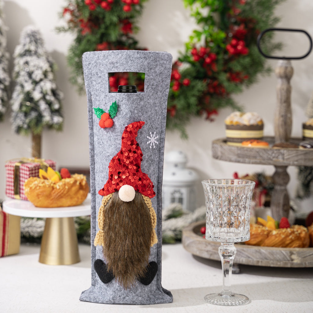 Wine bottle bag Rudolf red wine bottle decoration party decoration handbag gnome wine bottle cover