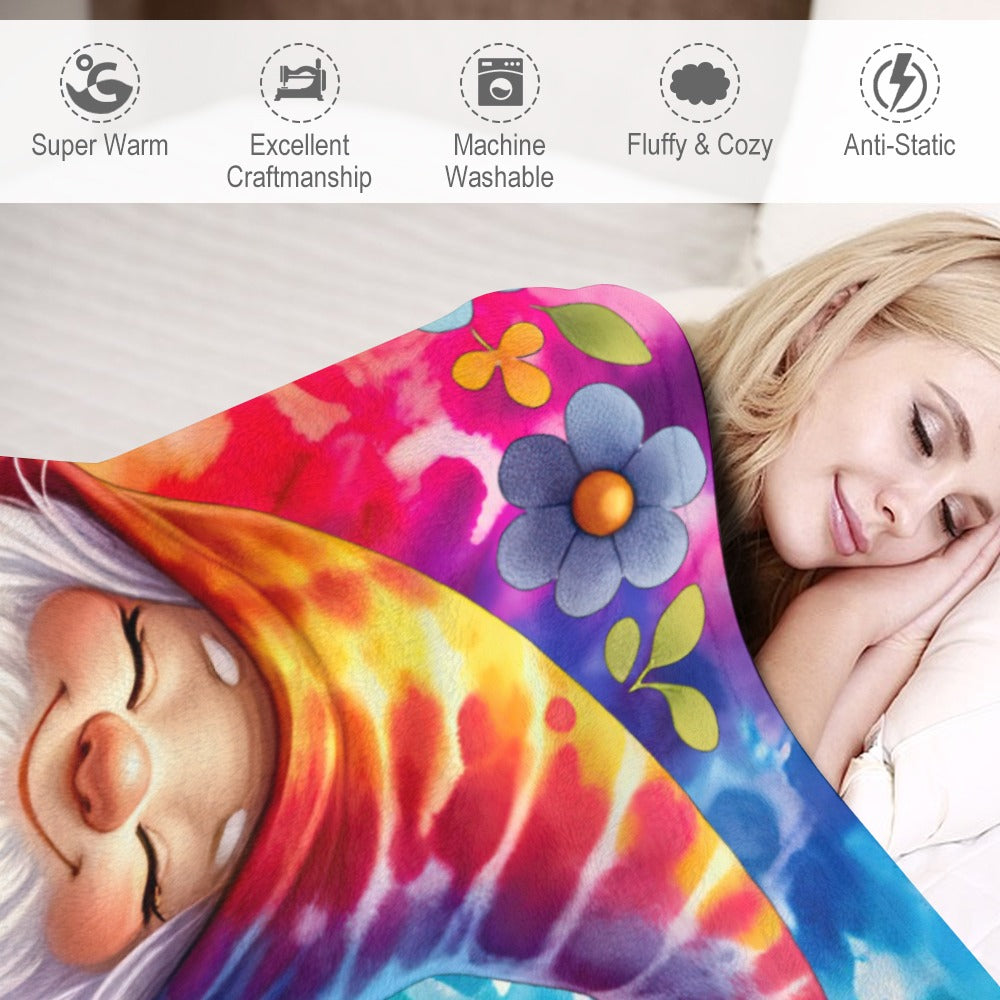 Happy Gnome Tie Dye Ultra-Soft Flannel Blanket 40" x 50"  Multiple Sizes