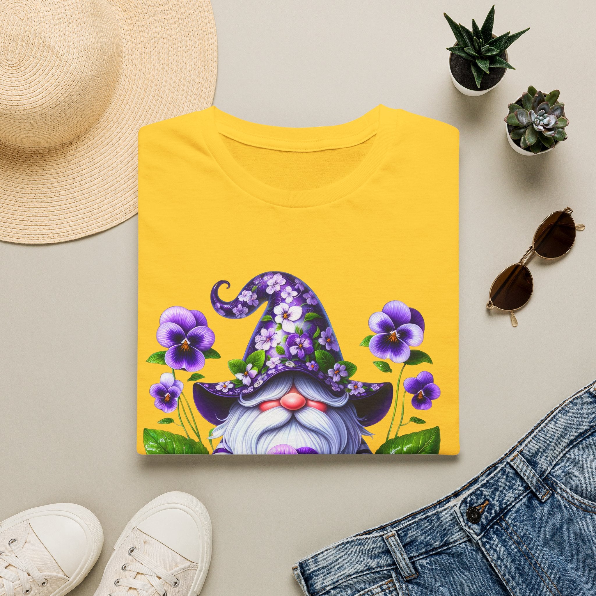 Purple Pansy Garden Gnome T-Shirt