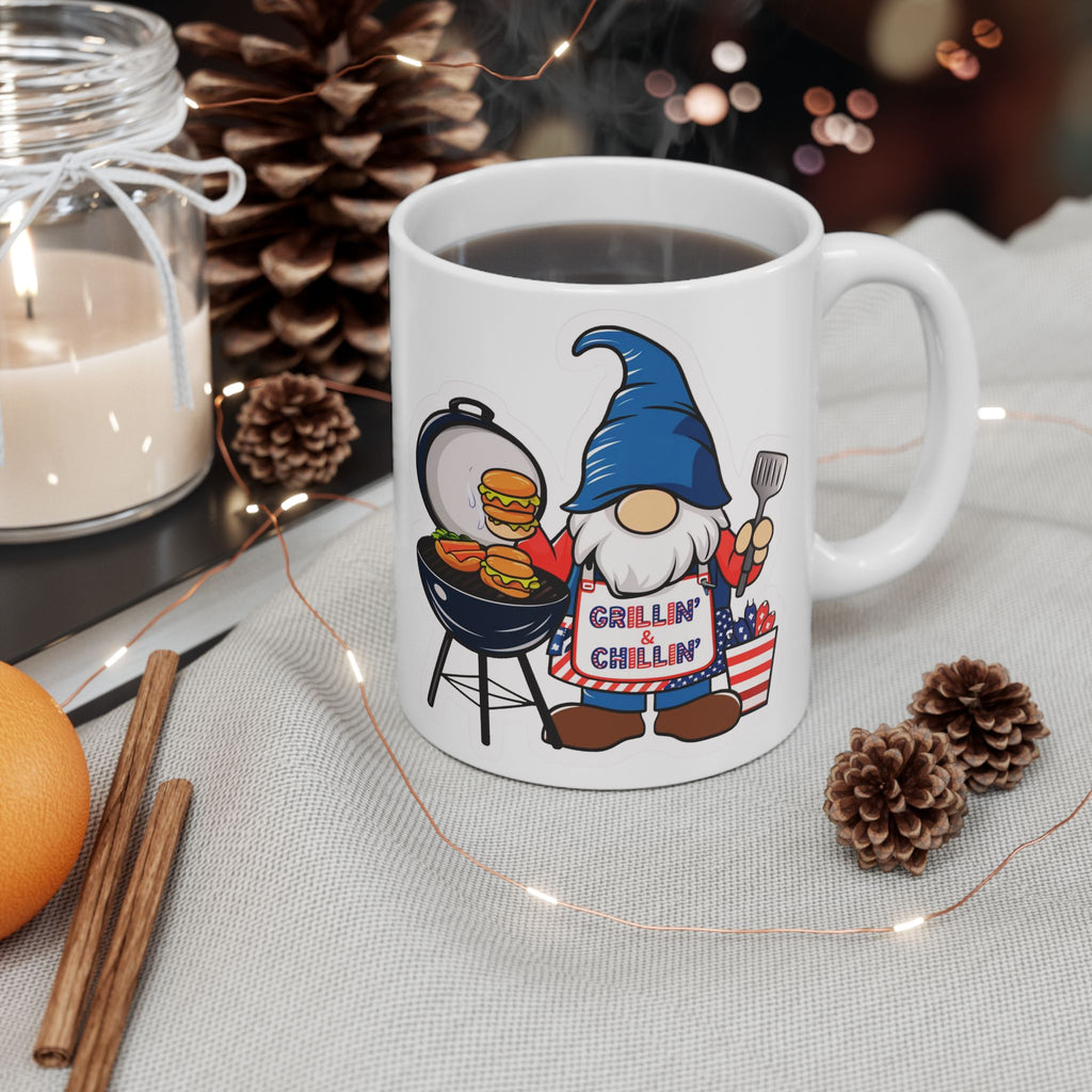 Grilling Gnome Ceramic Mug — Cute BBQ & Patriotic Party Coffee Cup (11oz, 15oz)