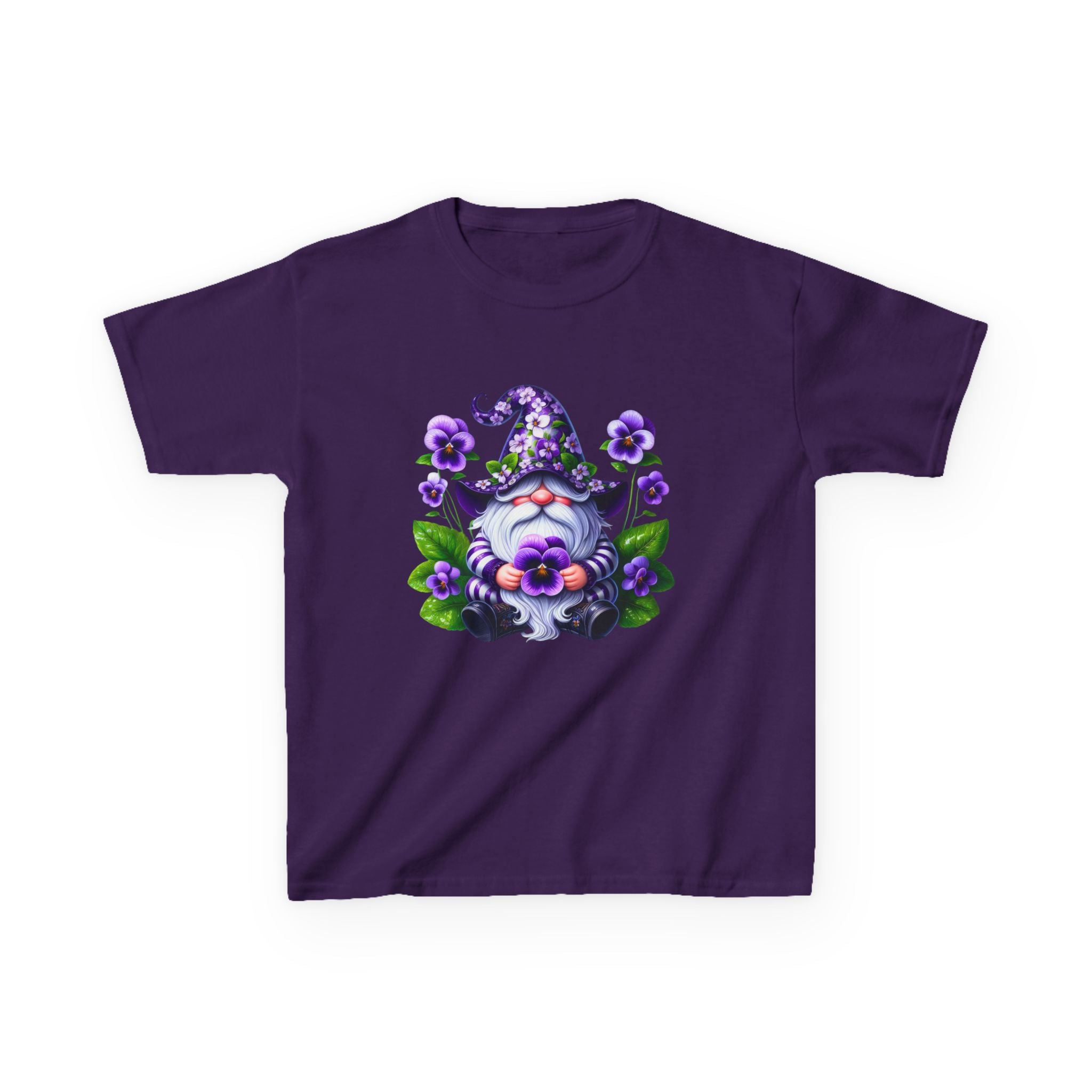 Kids Gnome T‑Shirt — Cute Purple Floral Wizard Gnome Tee for Children