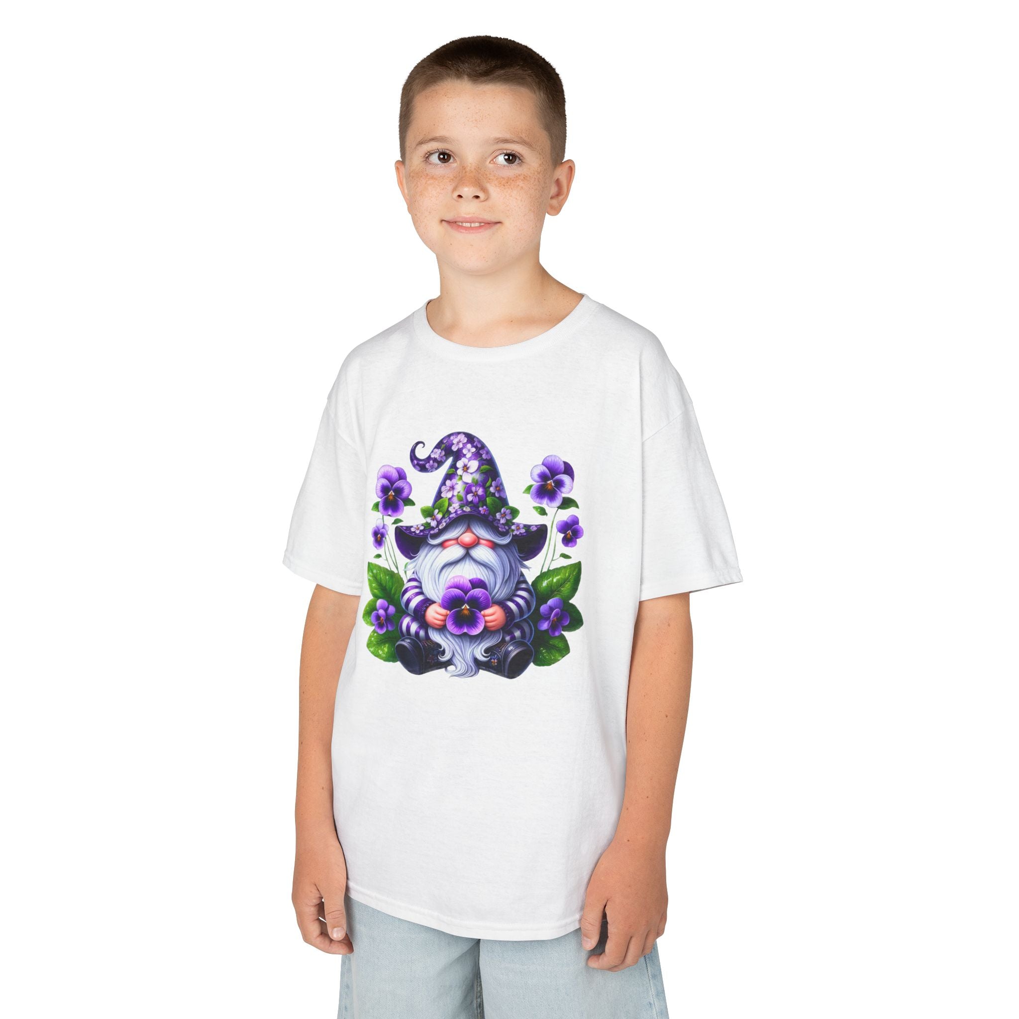 Kids Gnome T‑Shirt — Cute Purple Floral Gnome Tee for Children