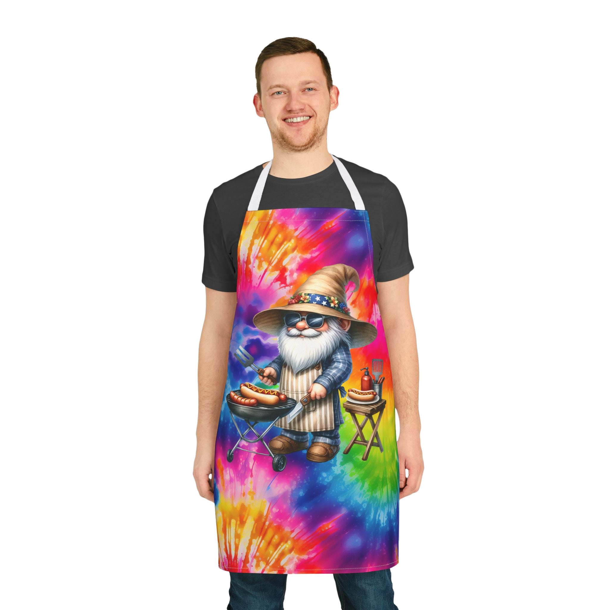 Tie-Dye Gnome BBQ Apron - Colorful Grilling Chef Apron