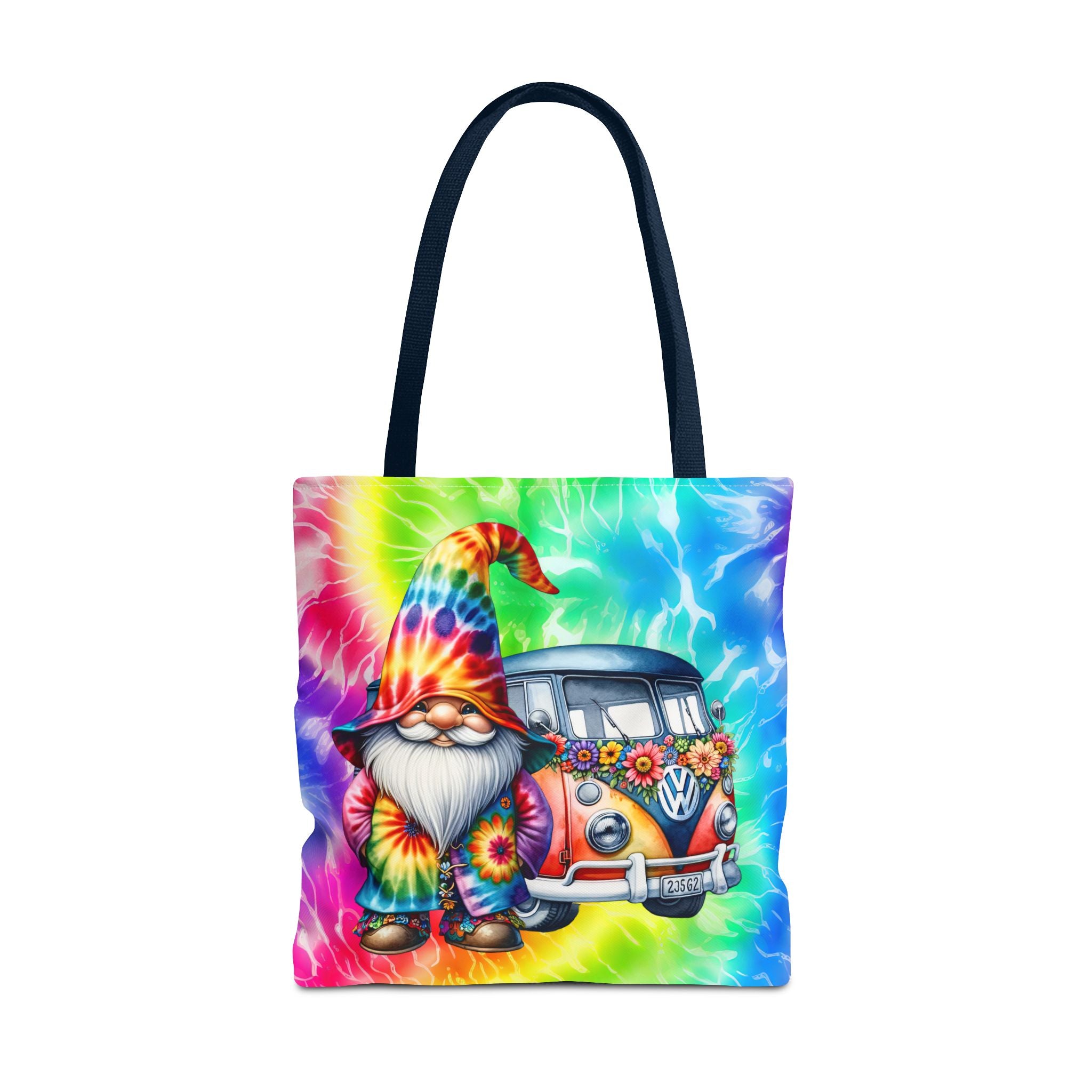 Tie-Dye Hippie Gnome Tote Bag — VW Bus Floral Boho Beach Tote