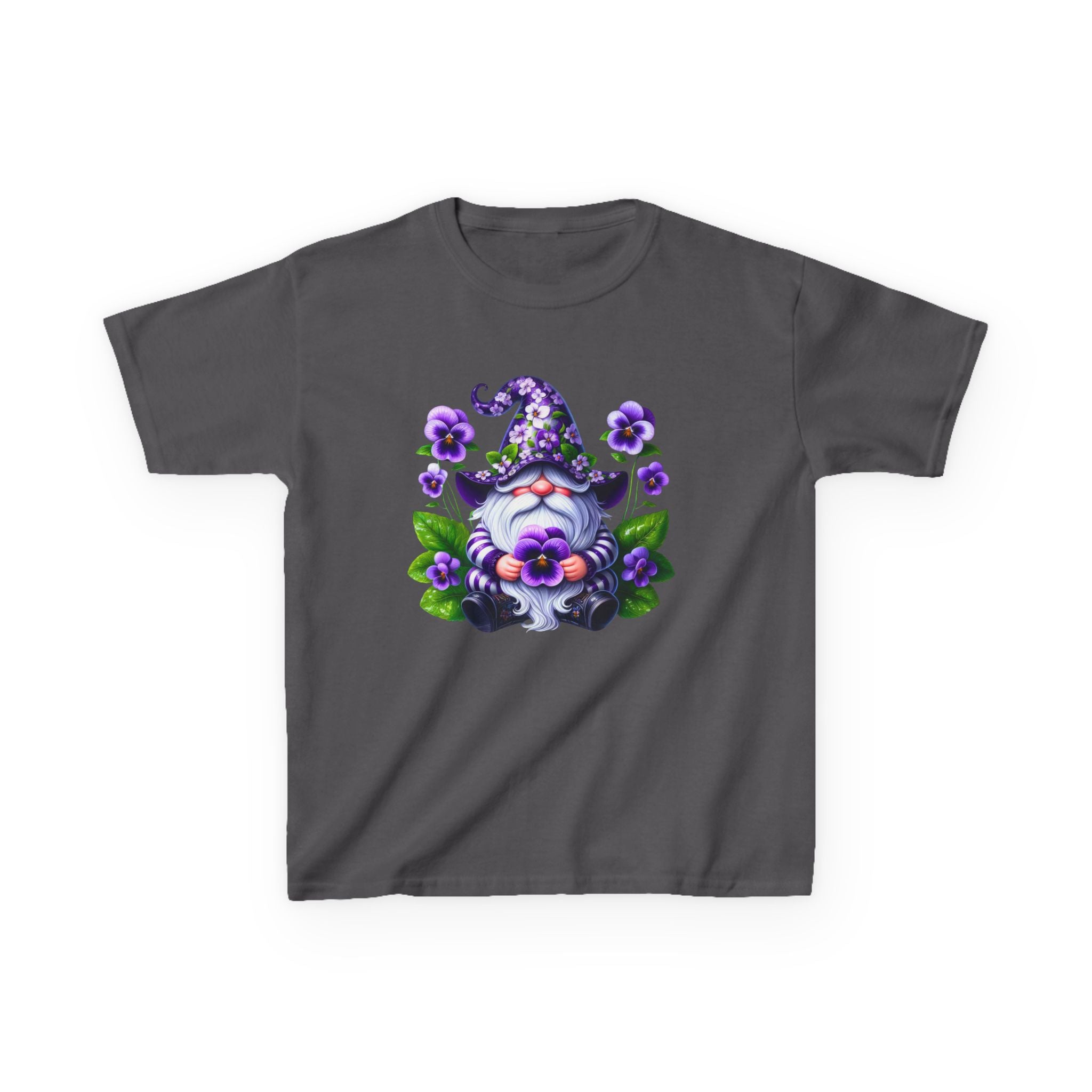 Kids Gnome T‑Shirt — Cute Purple Floral Gnome Tee for Children