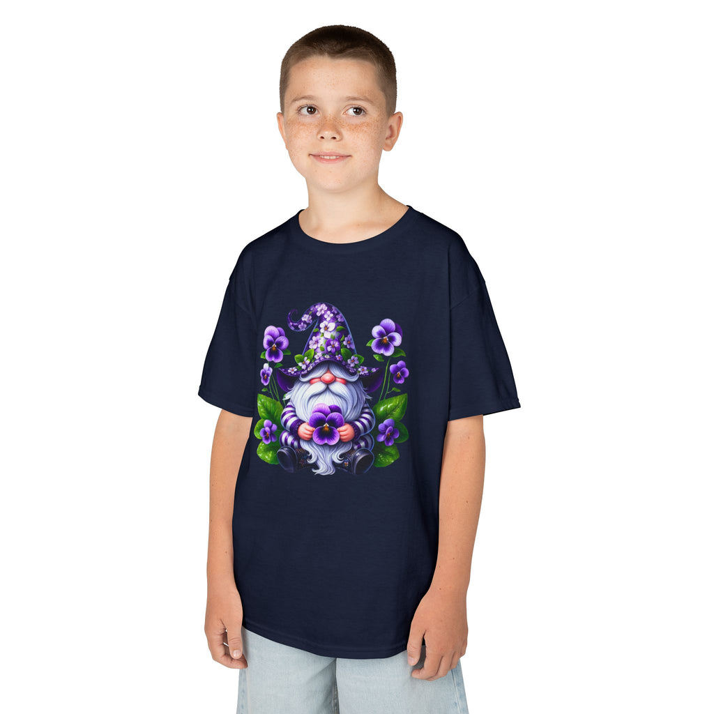 Kids Gnome T‑Shirt — Cute Purple Floral Gnome Tee for Children