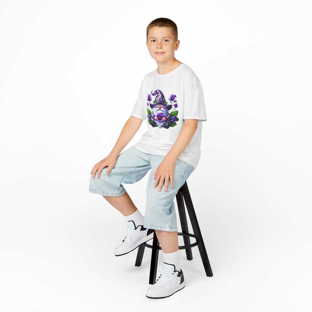 Kids Gnome T‑Shirt — Cute Purple Floral Wizard Gnome Tee for Children