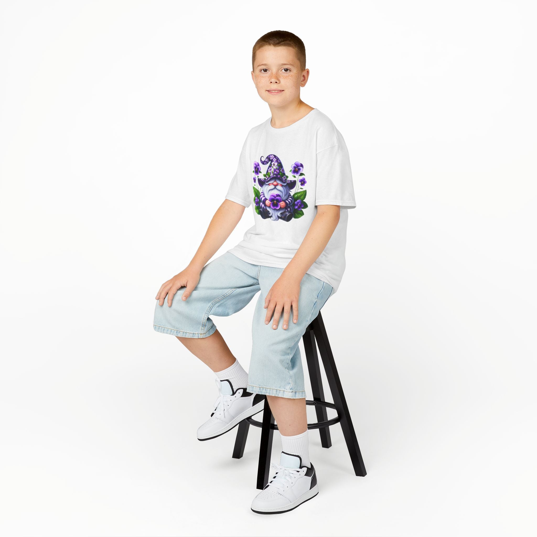 Kids Gnome T‑Shirt — Cute Purple Floral Wizard Gnome Tee for Children