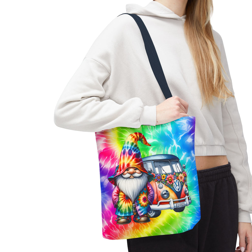 Tie-Dye Hippie Gnome Tote Bag — VW Bus Floral Boho Beach Tote