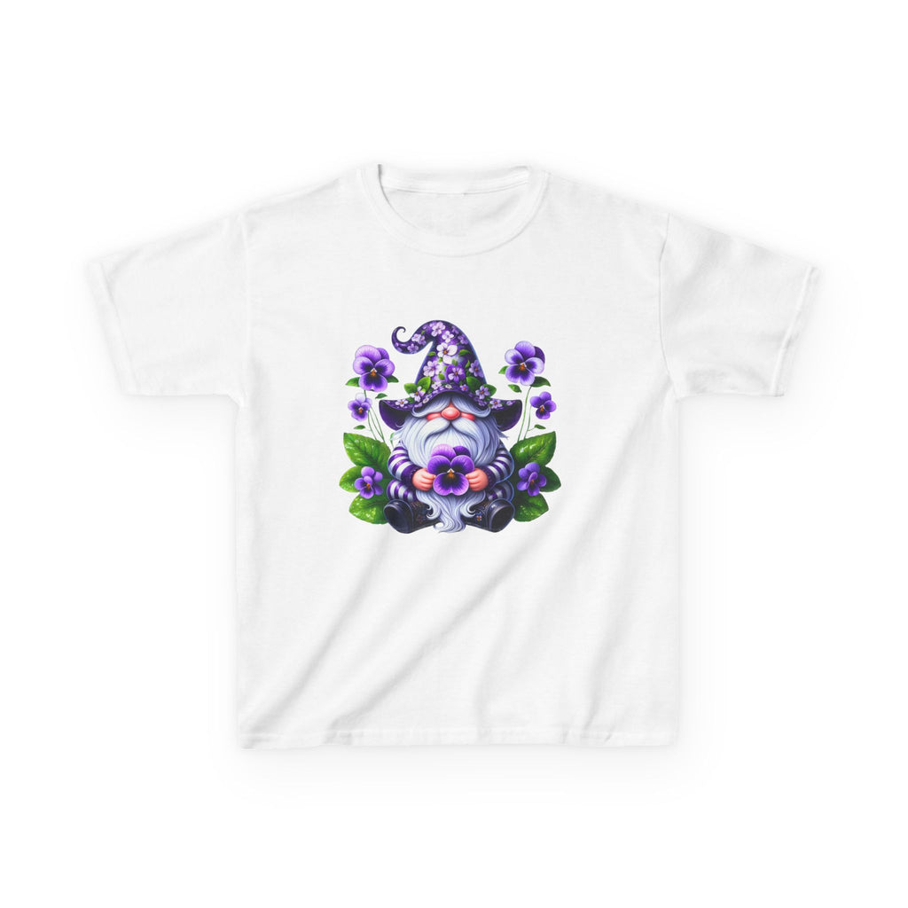 Kids Gnome T‑Shirt — Cute Purple Floral Wizard Gnome Tee for Children