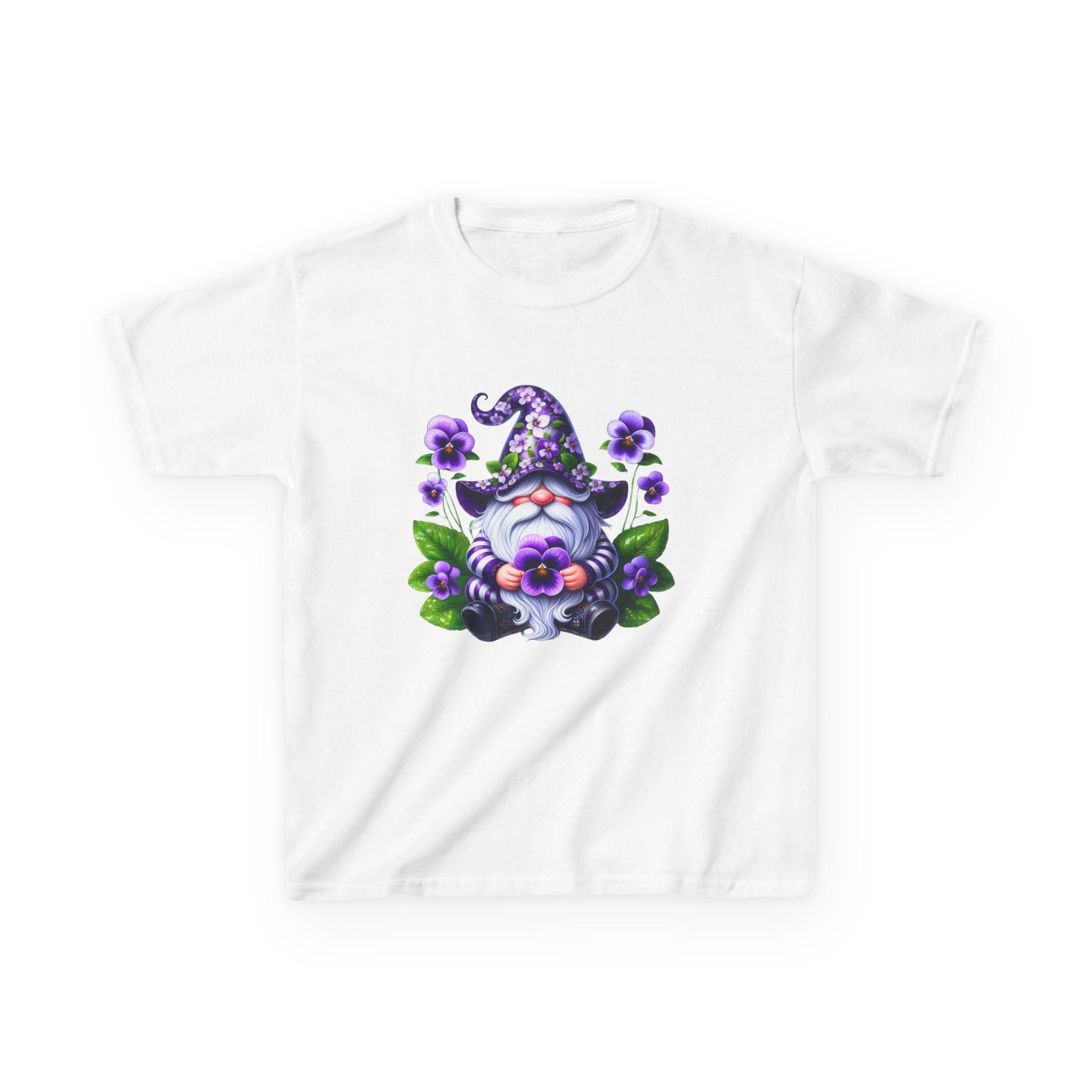 Kids Gnome T‑Shirt — Cute Purple Floral Wizard Gnome Tee for Children