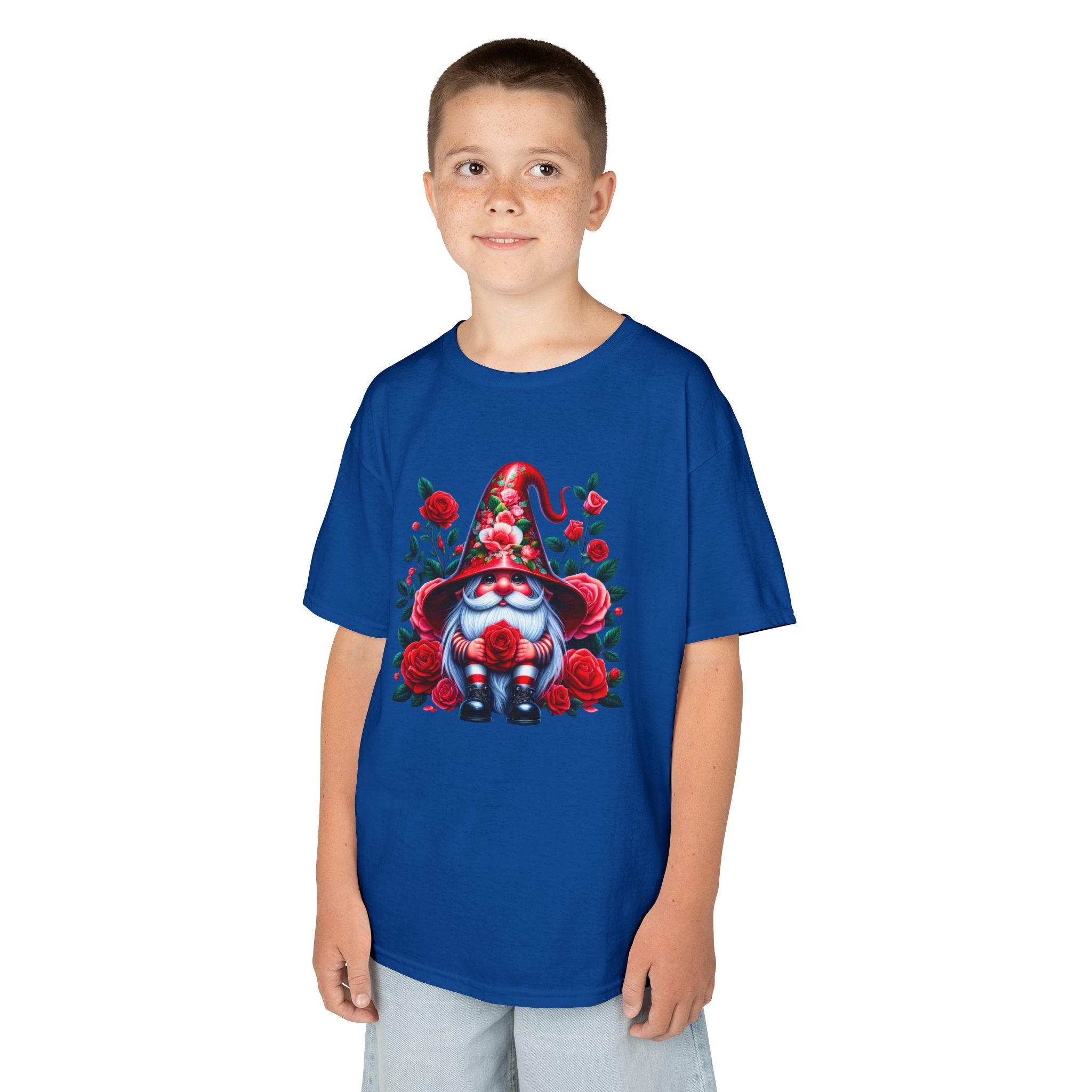 Valentine Gnome Kids Tee — Cute Red Rose Garden Gnome Shirt