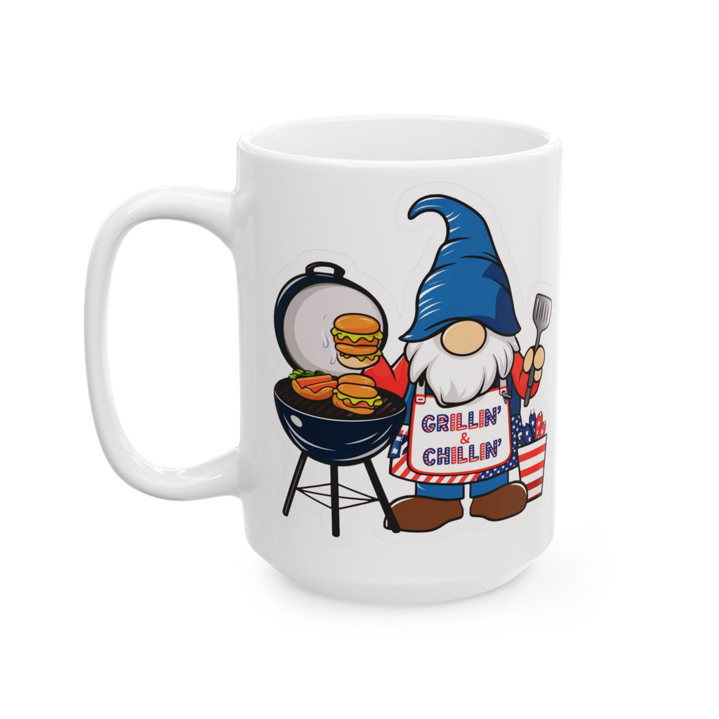 Grilling Gnome Ceramic Mug — Cute BBQ & Patriotic Party Coffee Cup (11oz, 15oz)