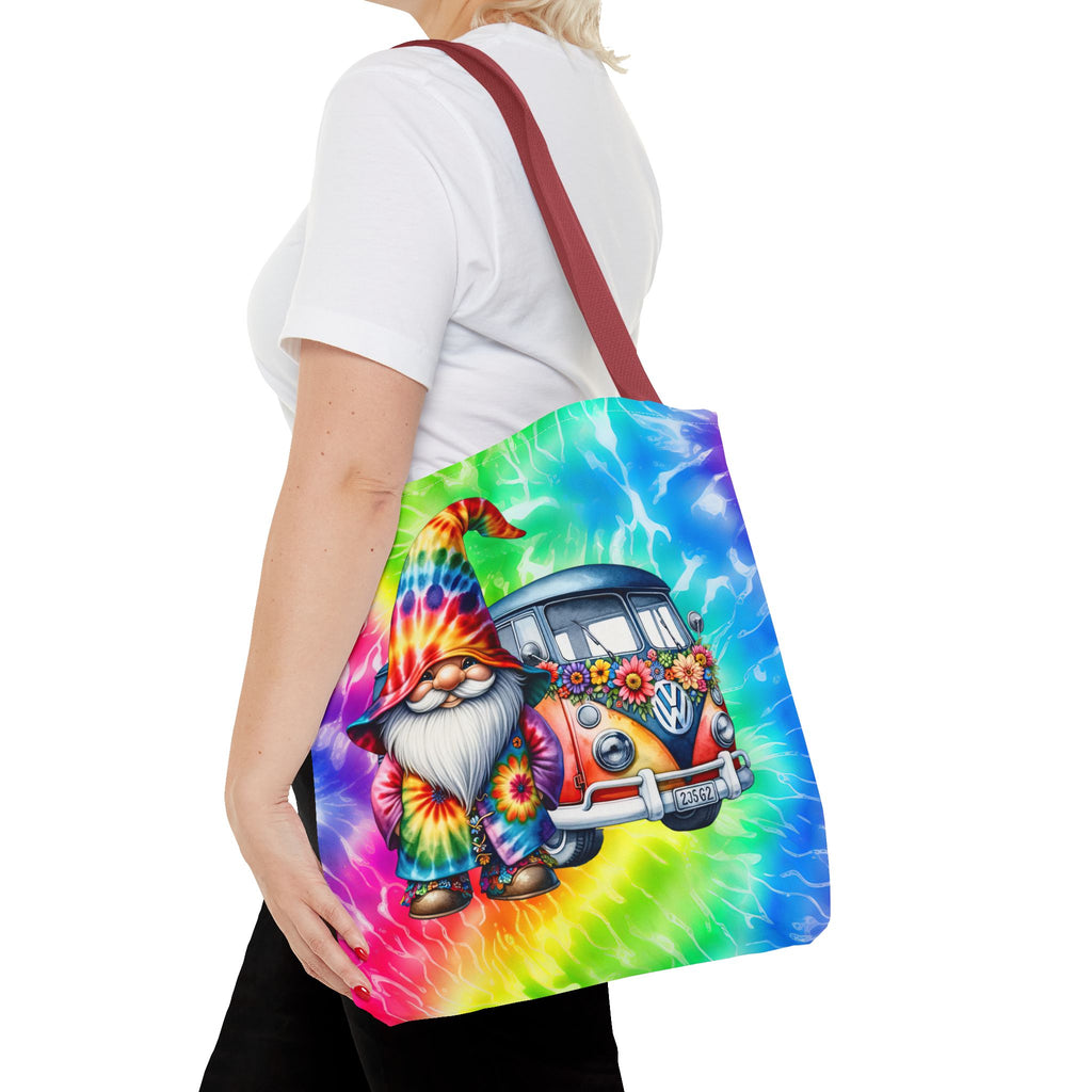 Tie-Dye Hippie Gnome Tote Bag — VW Bus Floral Boho Beach Tote