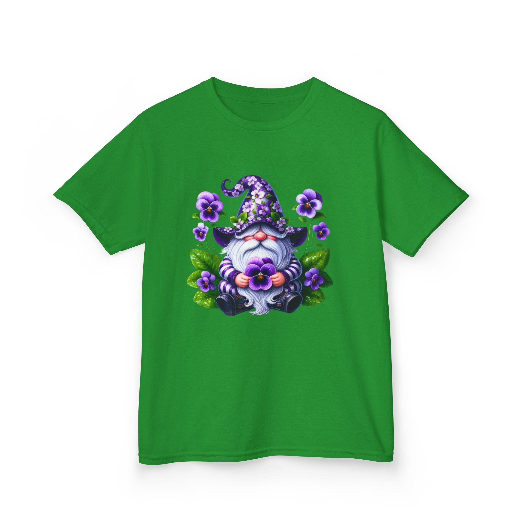 Kids Gnome T‑Shirt — Cute Purple Floral Wizard Gnome Tee for Children