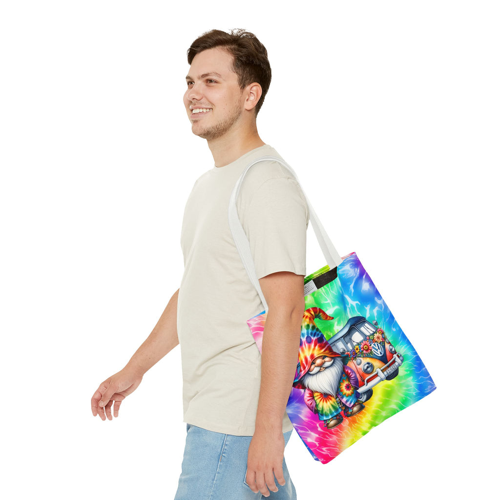 Tie-Dye Hippie Gnome Tote Bag — VW Bus Floral Boho Beach Tote