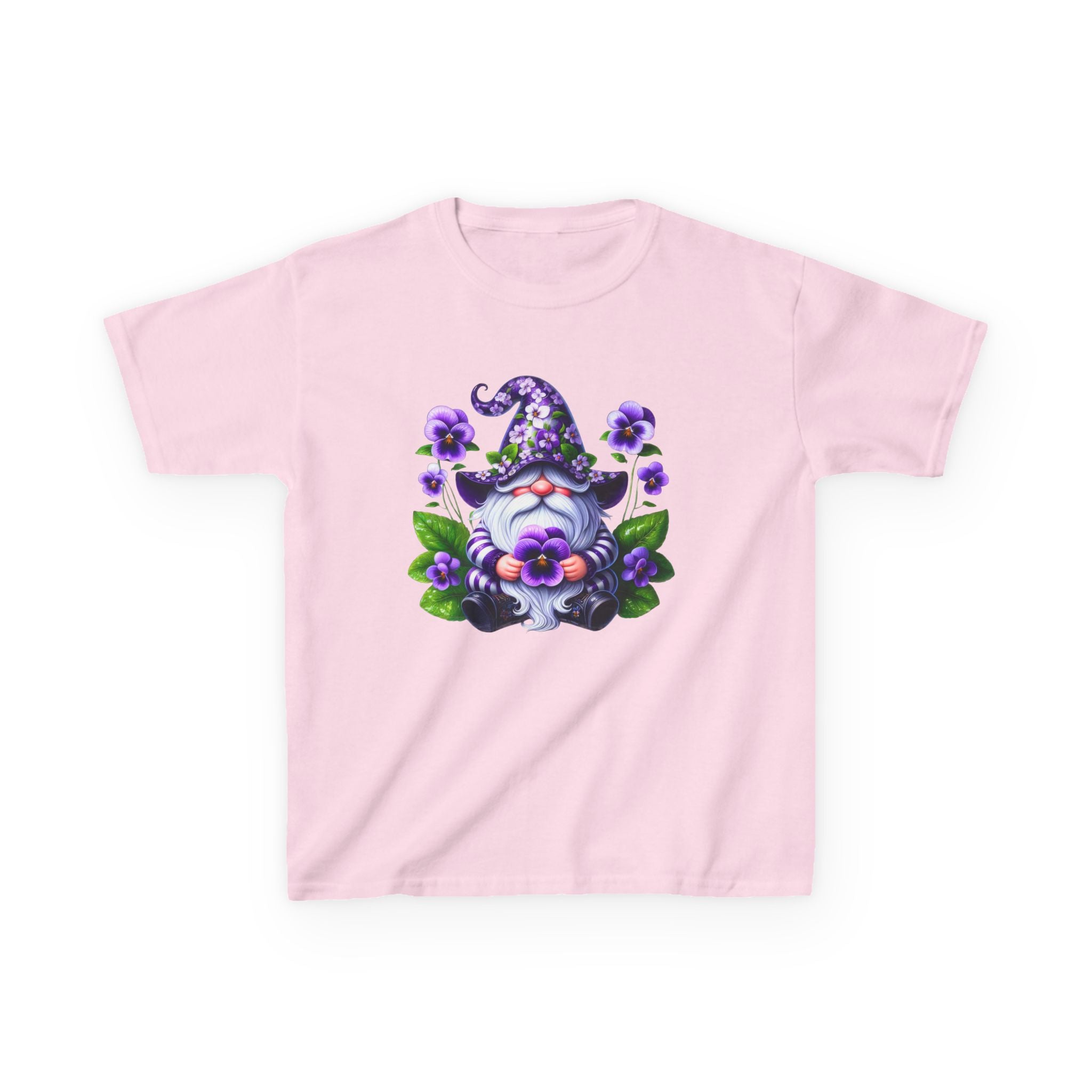 Kids Gnome T‑Shirt — Cute Purple Floral Gnome Tee for Children