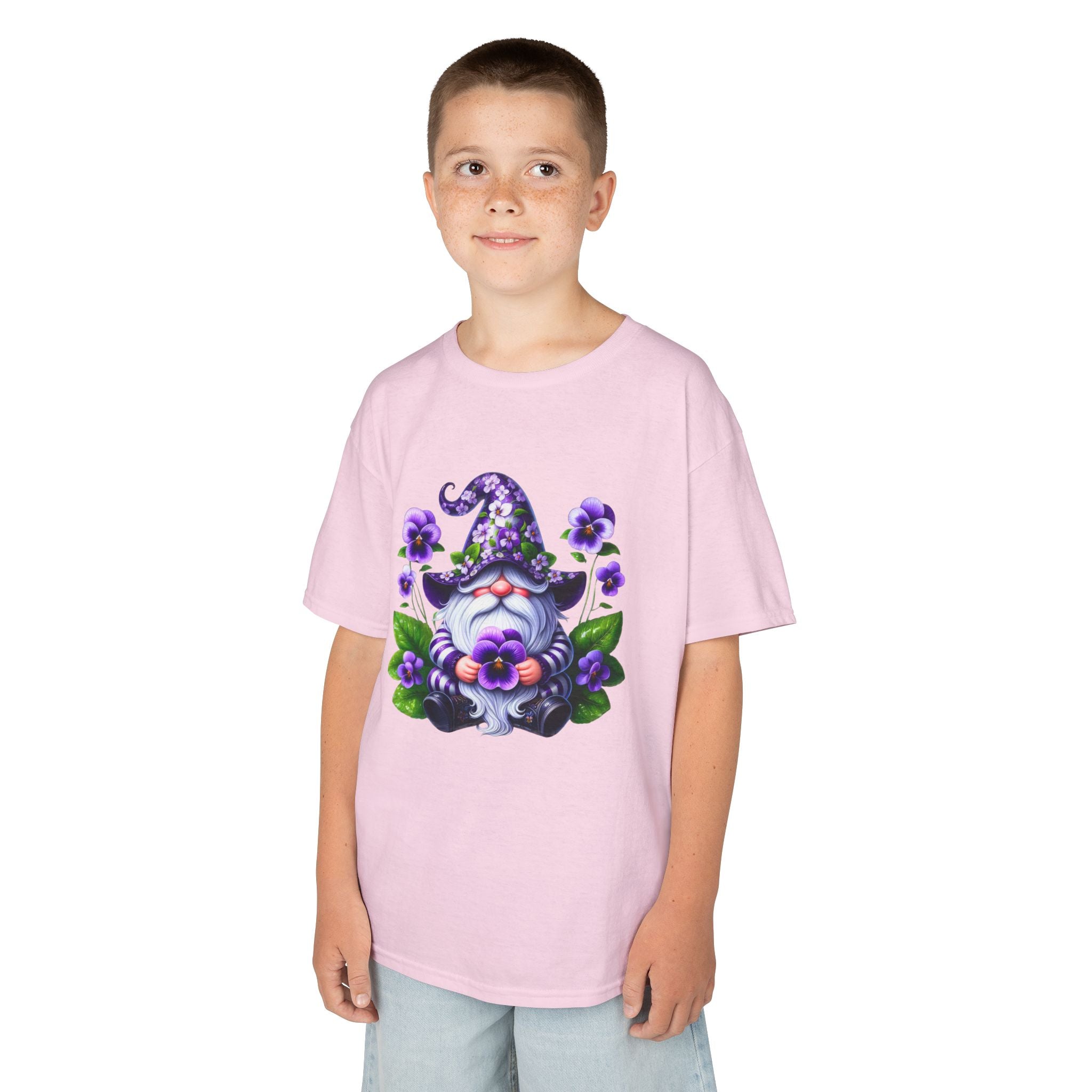 Kids Gnome T‑Shirt — Cute Purple Floral Wizard Gnome Tee for Children