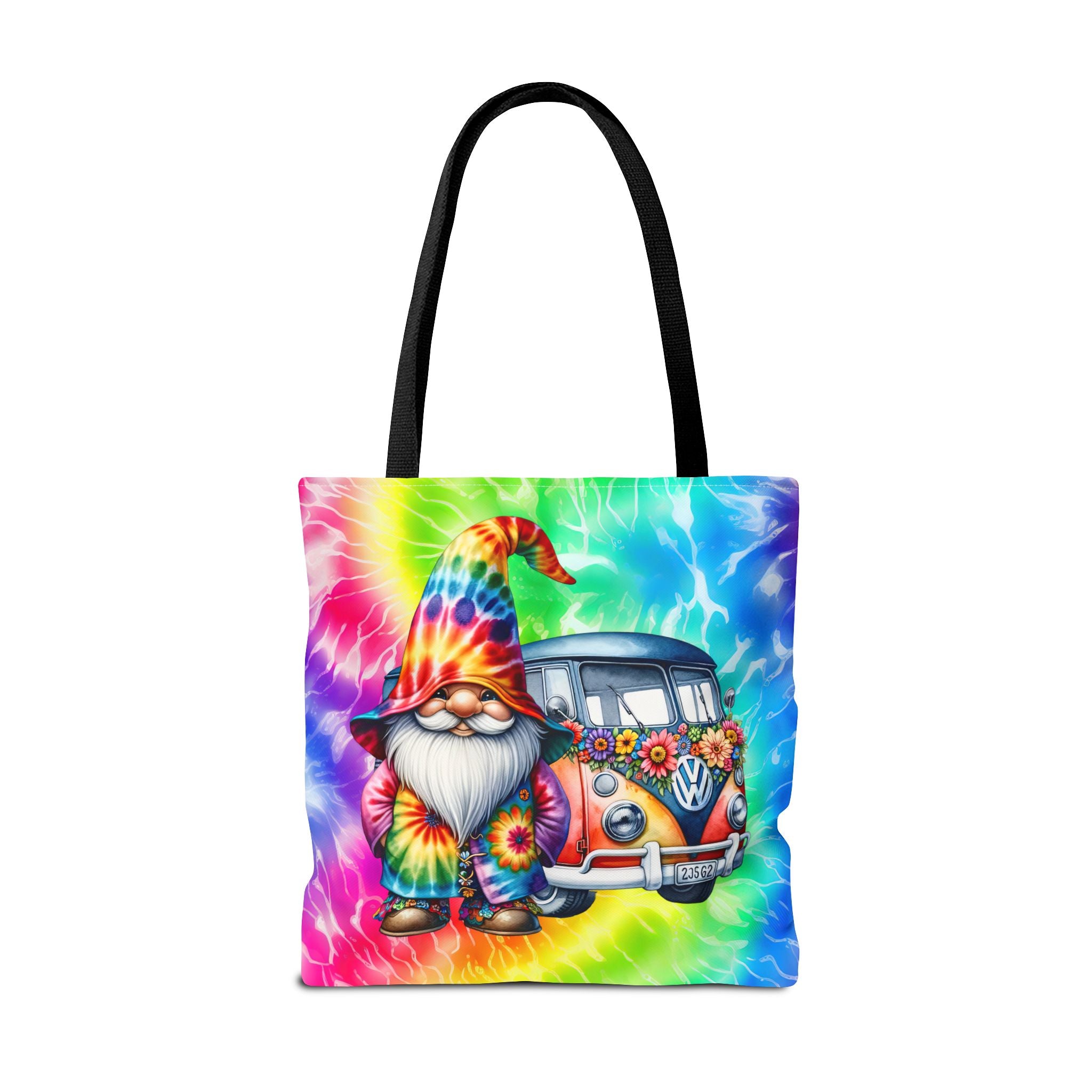 Tie-Dye Hippie Gnome Tote Bag — VW Bus Floral Boho Beach Tote