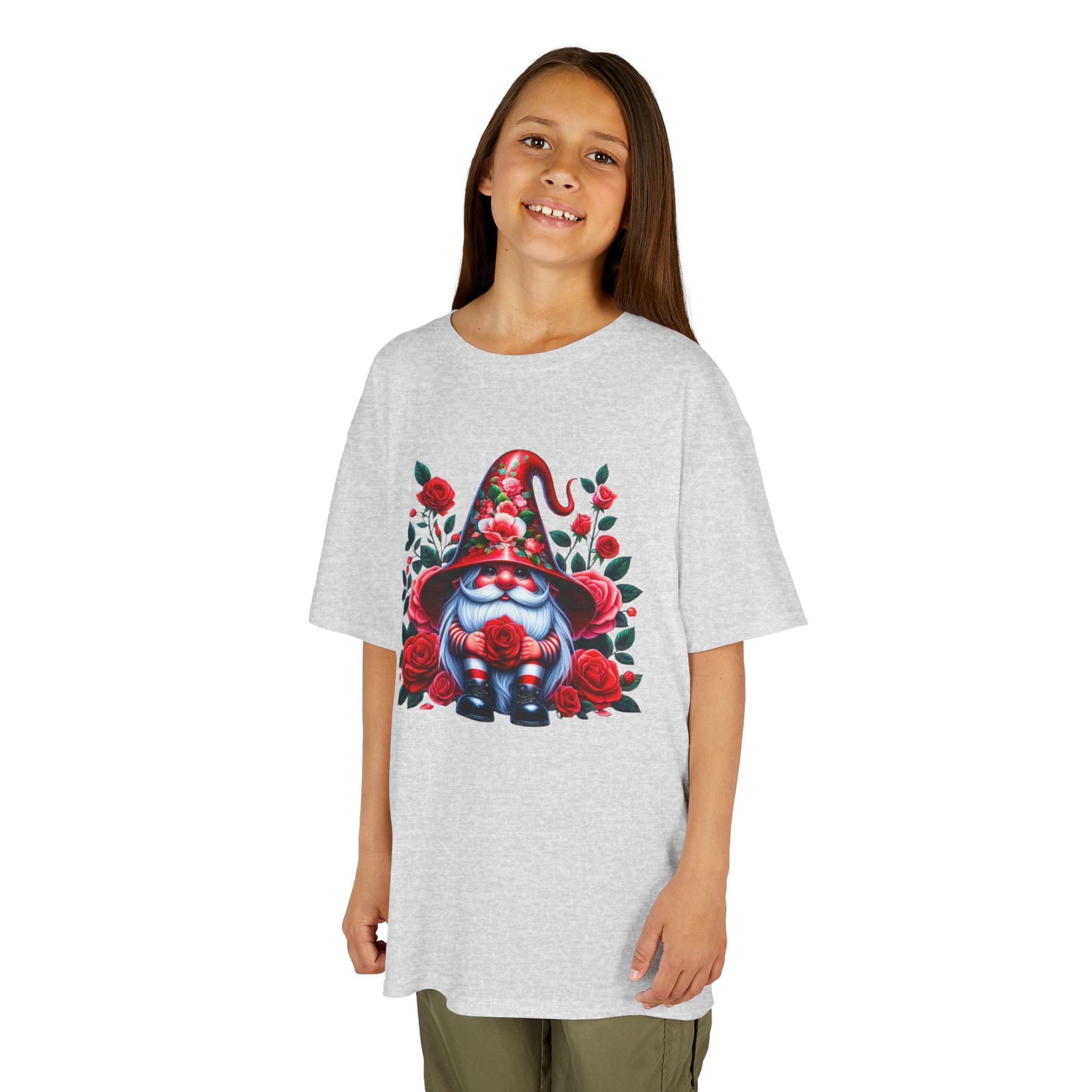 Valentine Gnome Kids Tee — Cute Red Rose Garden Gnome Shirt