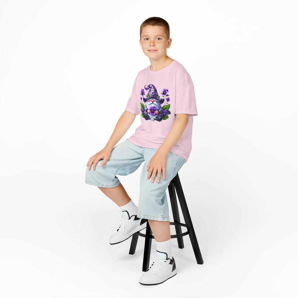 Kids Gnome T‑Shirt — Cute Purple Floral Gnome Tee for Children