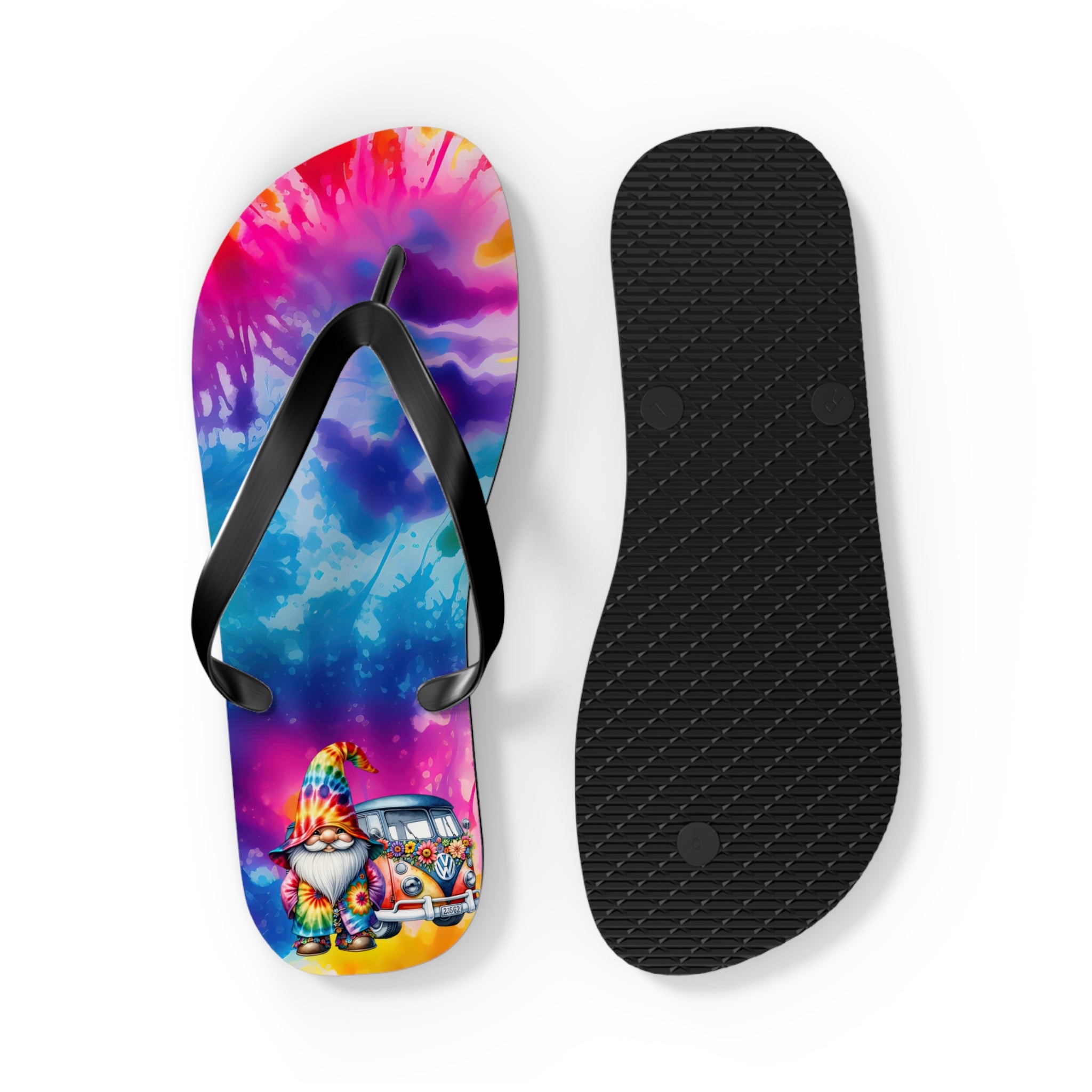 Tie-Dye Gnome Flip Flops — Colorful Summer Beach Sandals