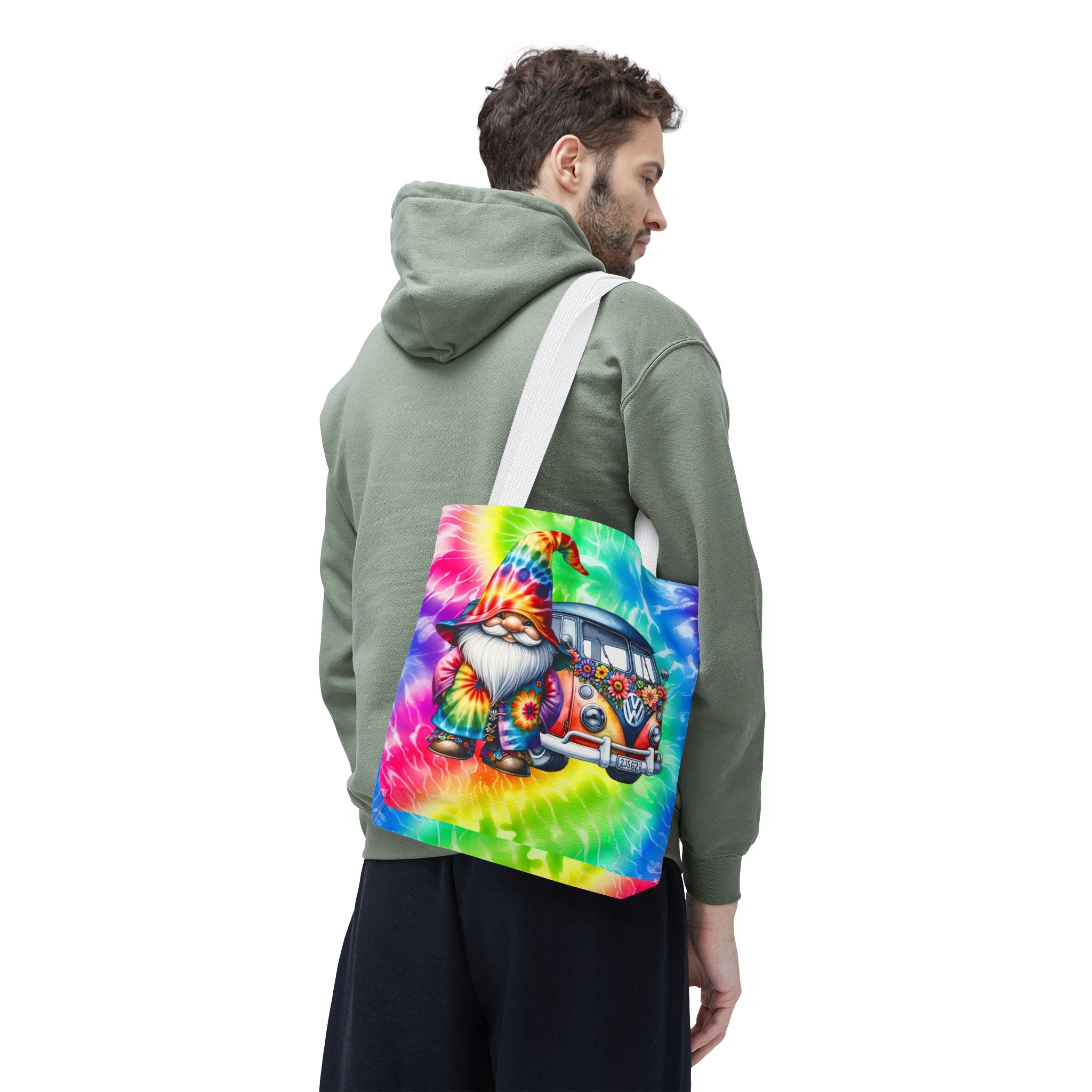 Tie-Dye Hippie Gnome Tote Bag — VW Bus Floral Boho Beach Tote