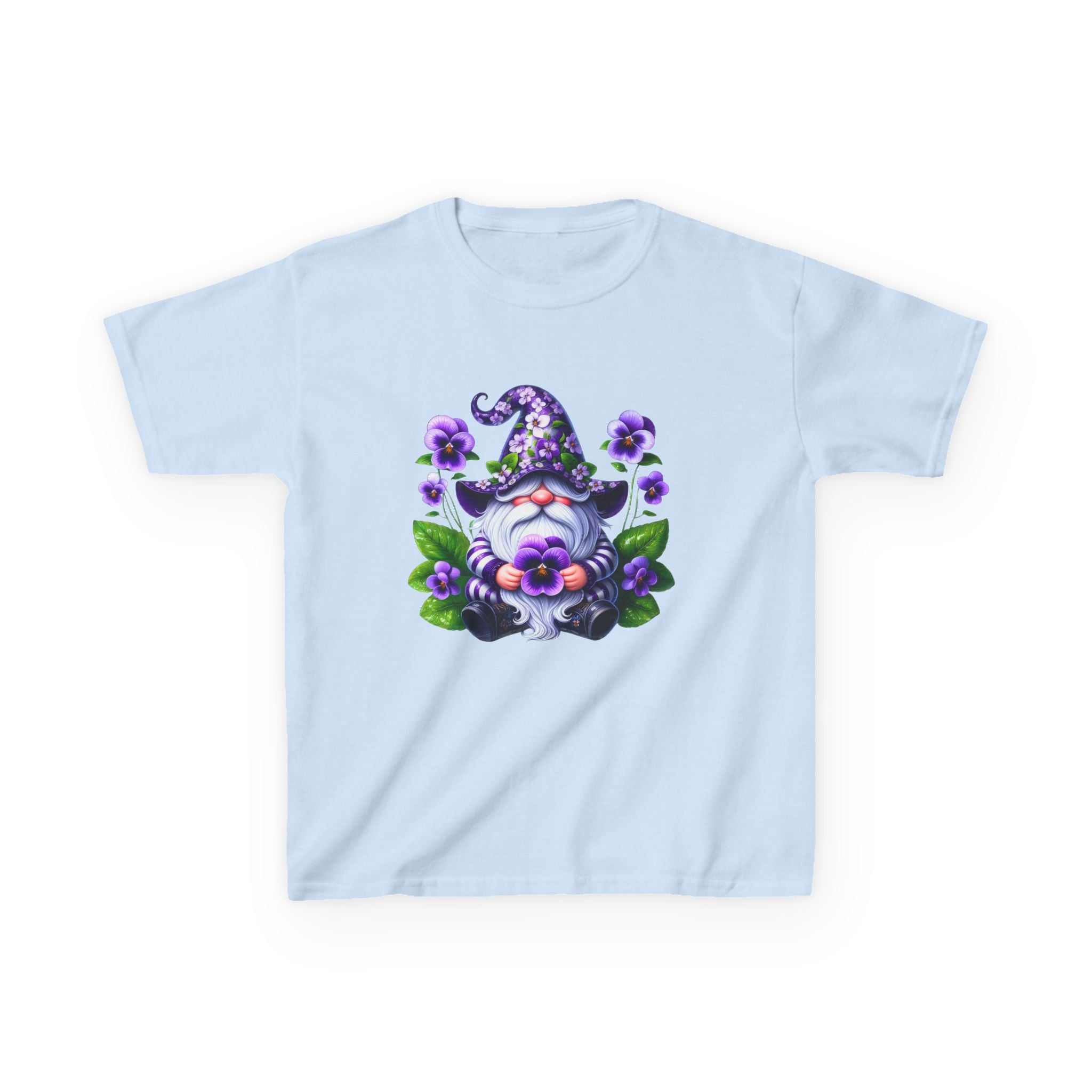 Kids Gnome T‑Shirt — Cute Purple Floral Wizard Gnome Tee for Children
