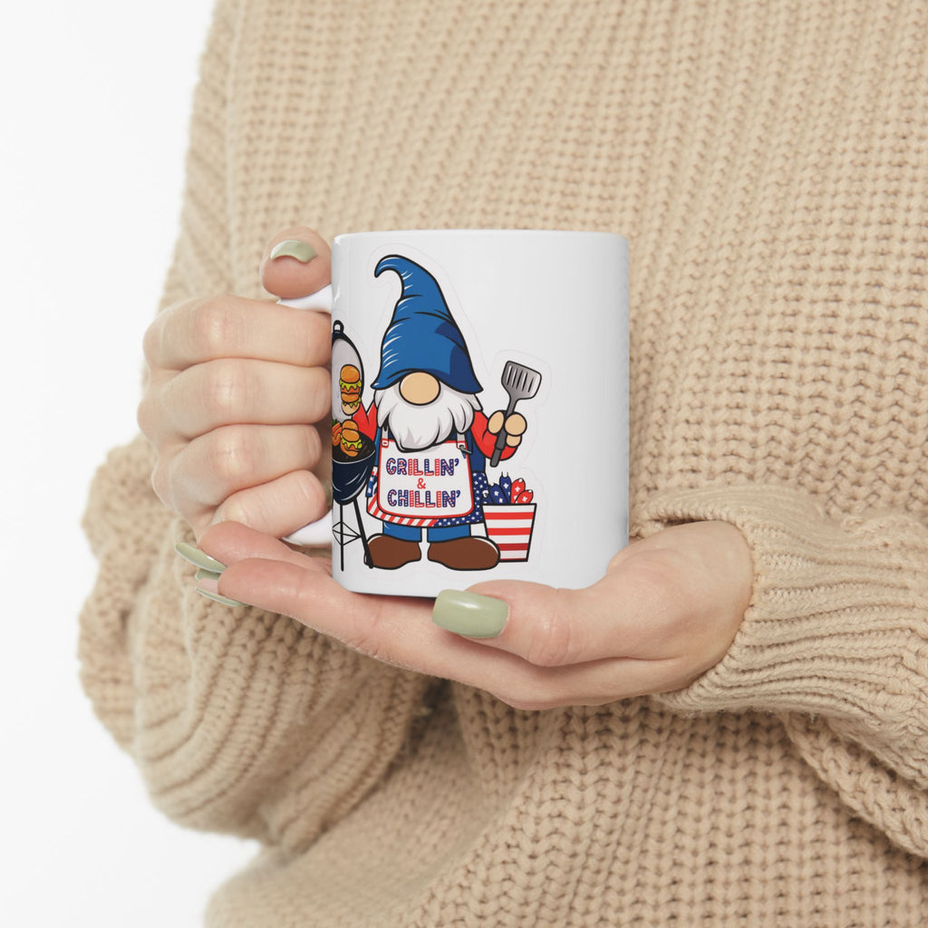 Grilling Gnome Ceramic Mug — Cute BBQ & Patriotic Party Coffee Cup (11oz, 15oz)