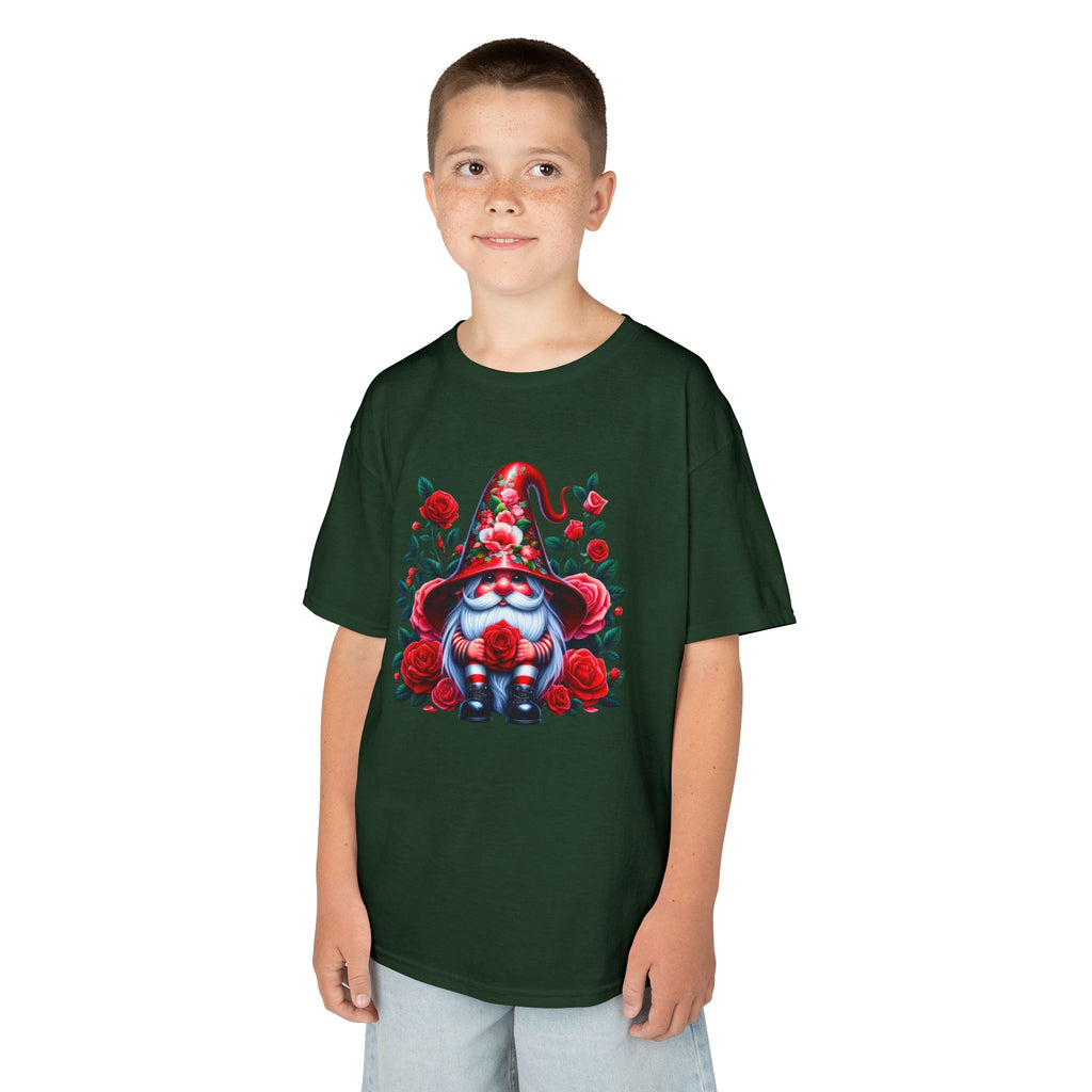 Valentine Gnome Kids Tee — Cute Red Rose Garden Gnome Shirt