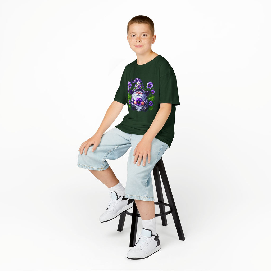 Kids Gnome T‑Shirt — Cute Purple Floral Wizard Gnome Tee for Children