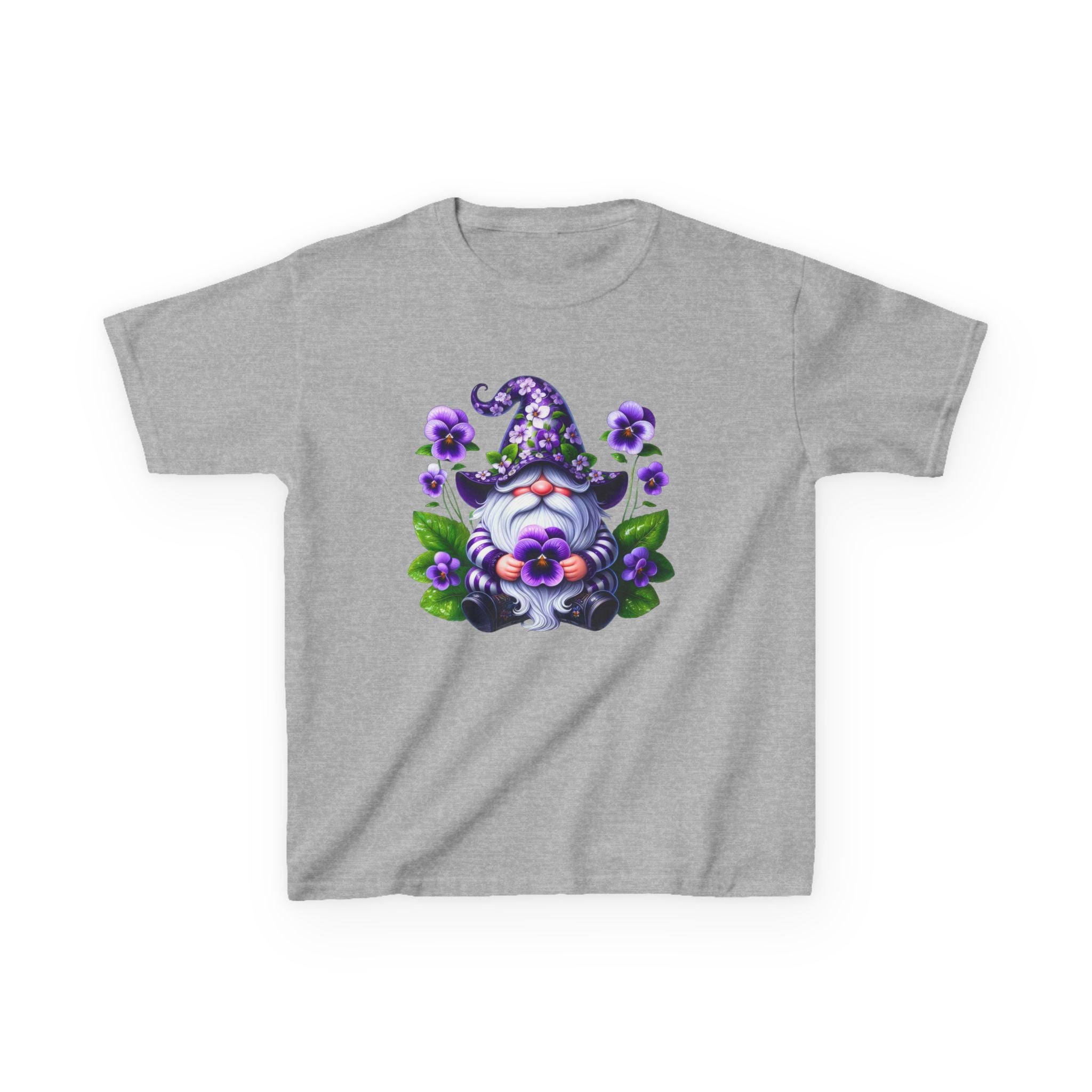 Kids Gnome T‑Shirt — Cute Purple Floral Gnome Tee for Children