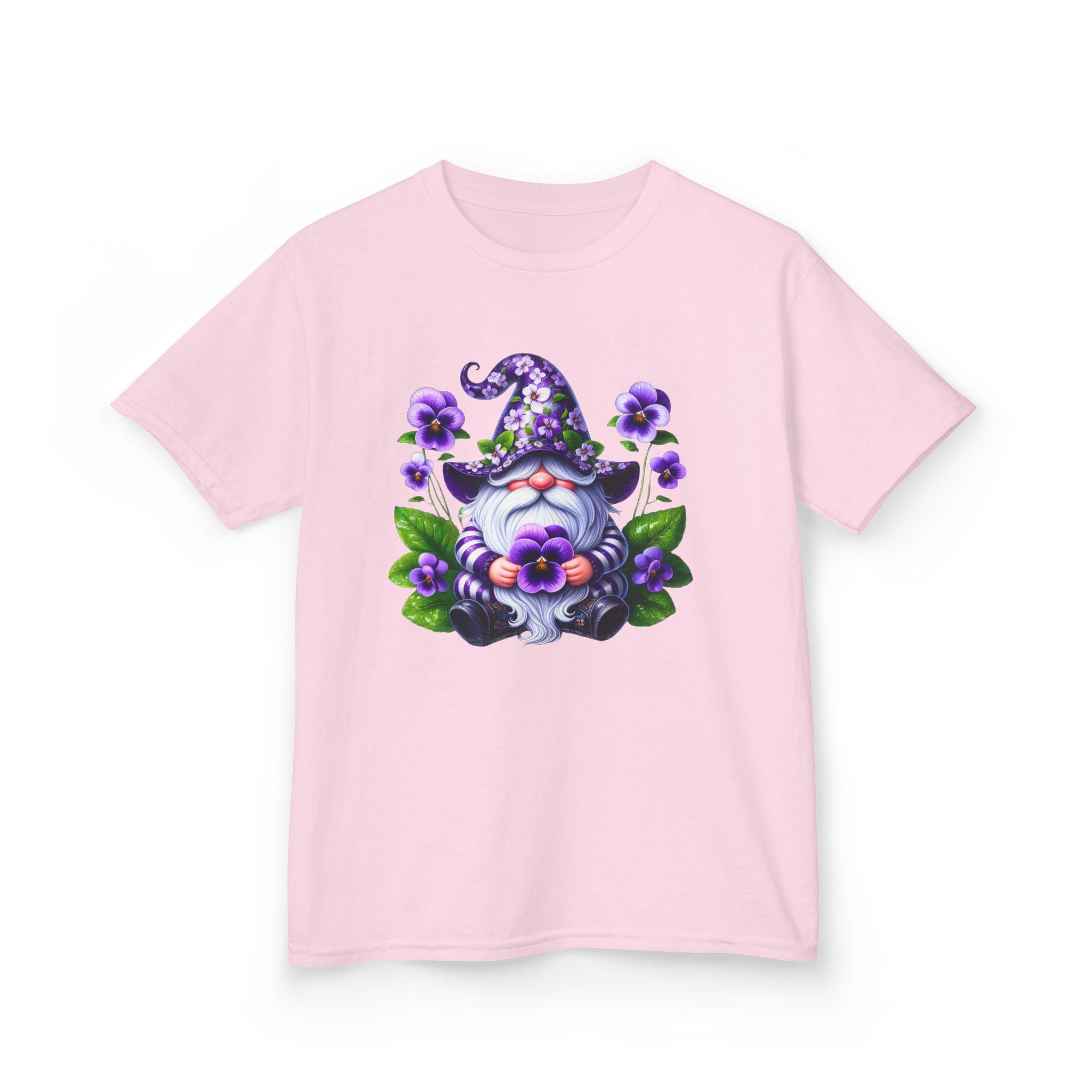 Kids Gnome T‑Shirt — Cute Purple Floral Gnome Tee for Children