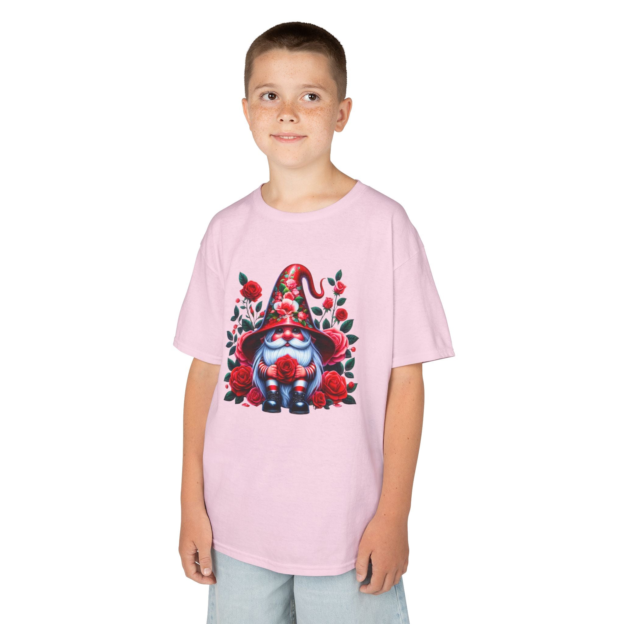 Valentine Gnome Kids Tee — Cute Red Rose Garden Gnome Shirt