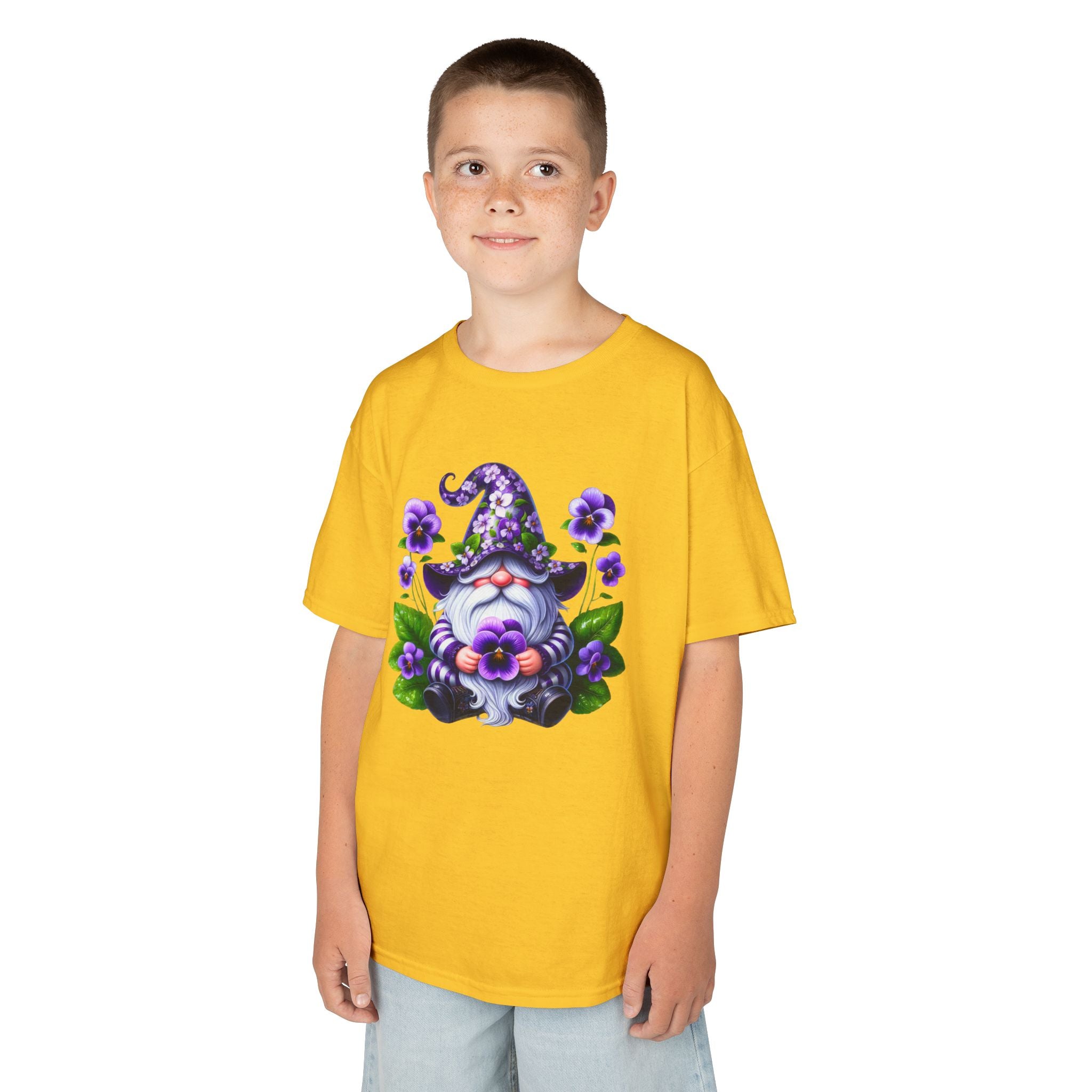 Kids Gnome T‑Shirt — Cute Purple Floral Gnome Tee for Children
