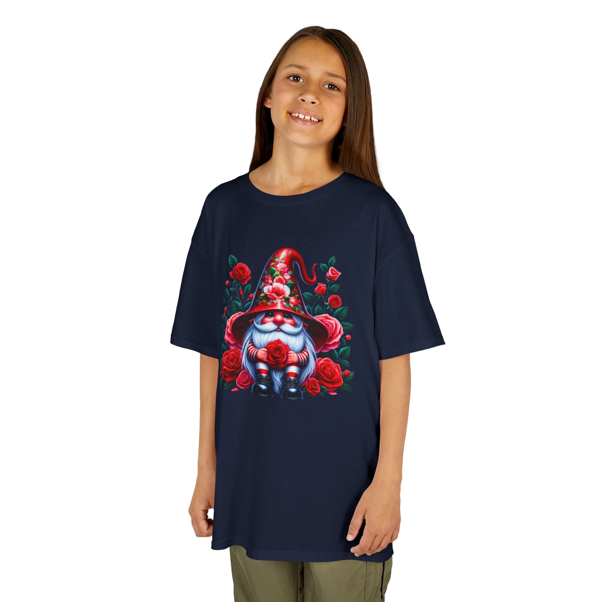 Valentine Gnome Kids Tee — Cute Red Rose Garden Gnome Shirt