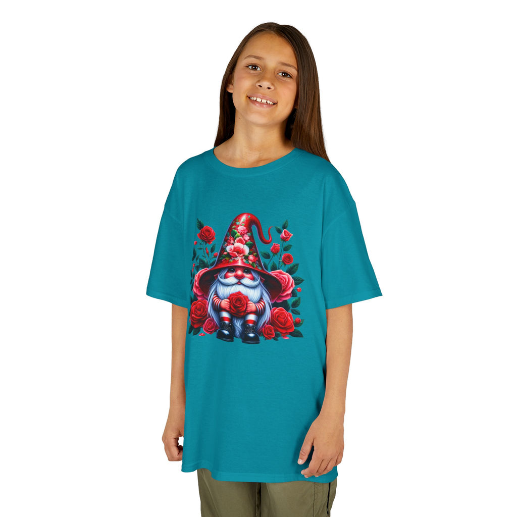 Valentine Gnome Kids Tee — Cute Red Rose Garden Gnome Shirt