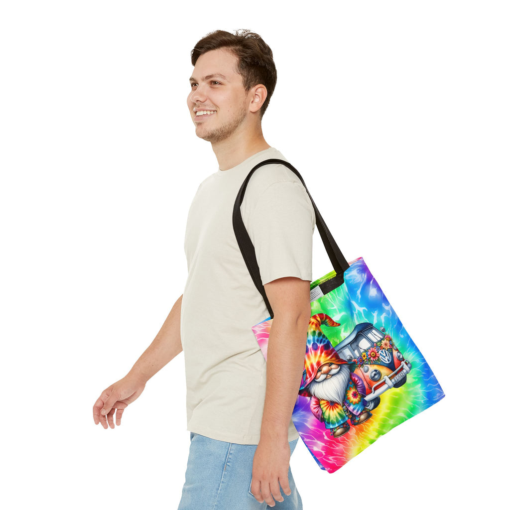 Tie-Dye Hippie Gnome Tote Bag — VW Bus Floral Boho Beach Tote