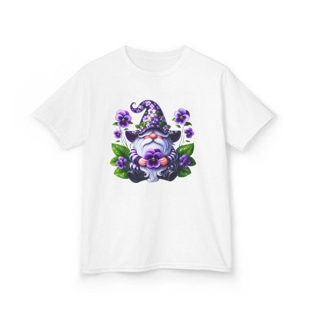 Kids Gnome T‑Shirt — Cute Purple Floral Gnome Tee for Children