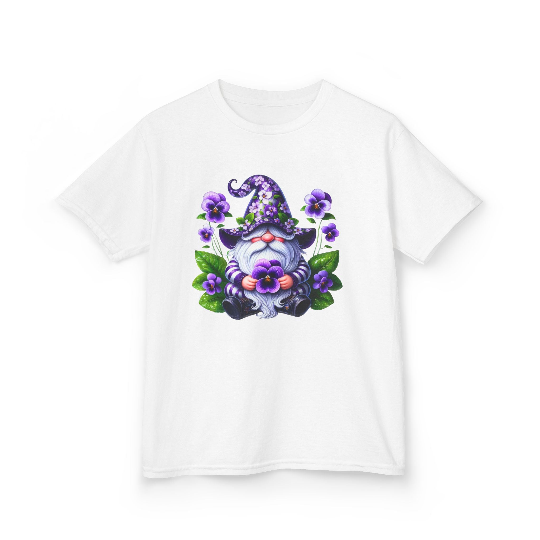 Kids Gnome T‑Shirt — Cute Purple Floral Gnome Tee for Children