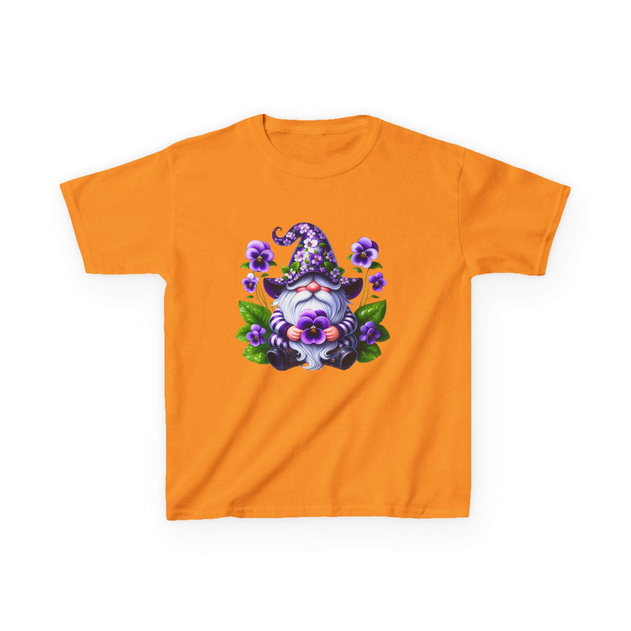 Kids Gnome T‑Shirt — Cute Purple Floral Wizard Gnome Tee for Children