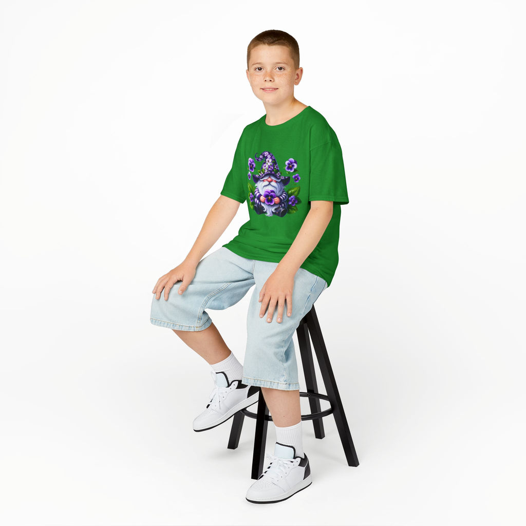 Kids Gnome T‑Shirt — Cute Purple Floral Wizard Gnome Tee for Children