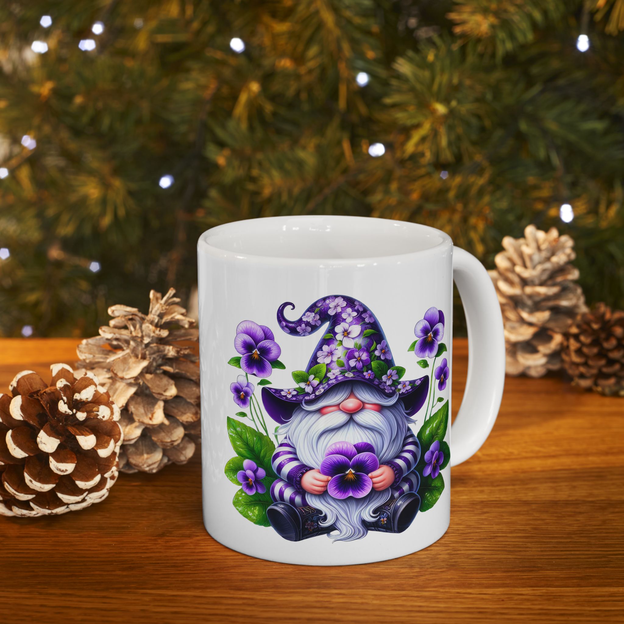 Purple Gnome Pansy Floral Ceramic Mug (11oz & 15oz)