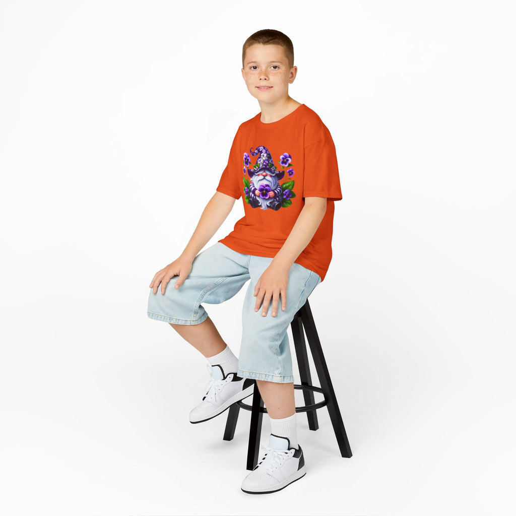 Kids Gnome T‑Shirt — Cute Purple Floral Gnome Tee for Children