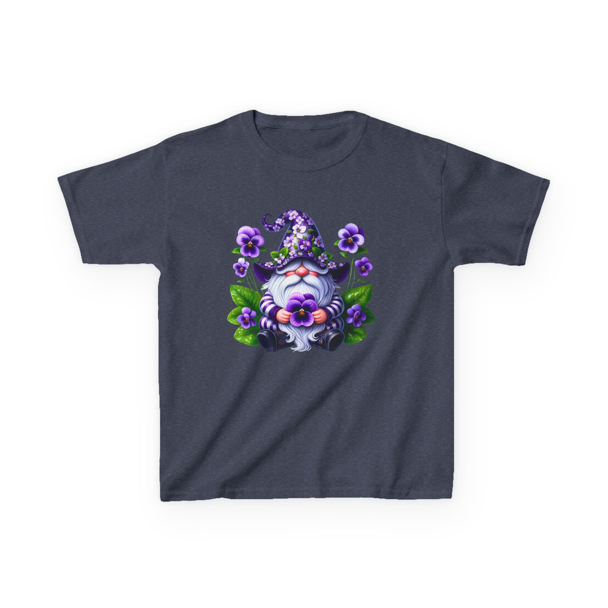 Kids Gnome T‑Shirt — Cute Purple Floral Gnome Tee for Children