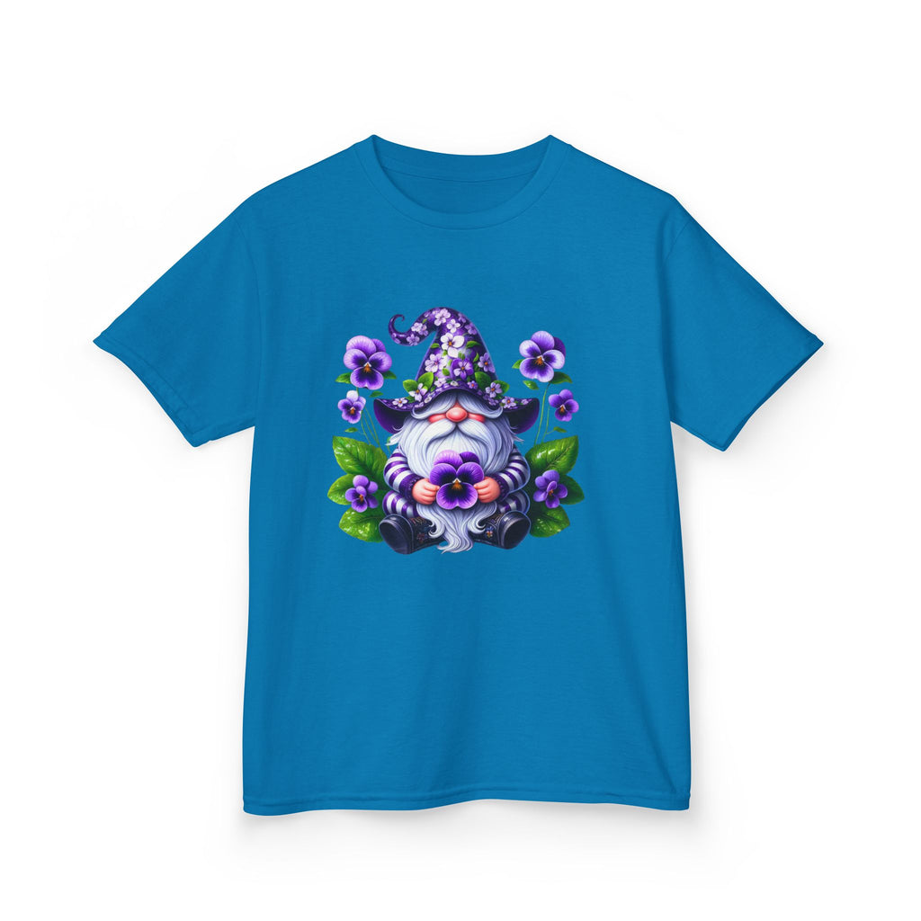 Kids Gnome T‑Shirt — Cute Purple Floral Wizard Gnome Tee for Children