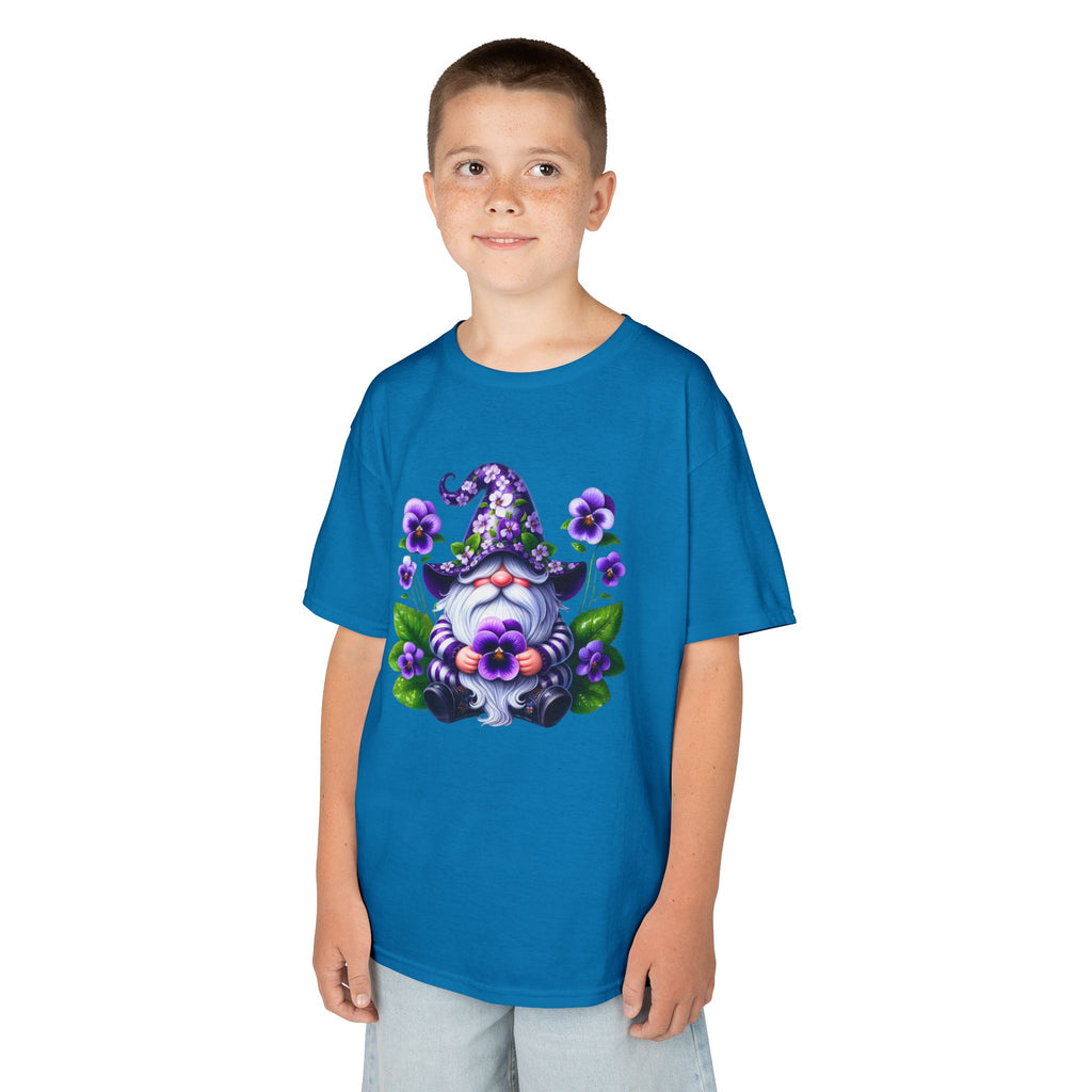 Kids Gnome T‑Shirt — Cute Purple Floral Gnome Tee for Children