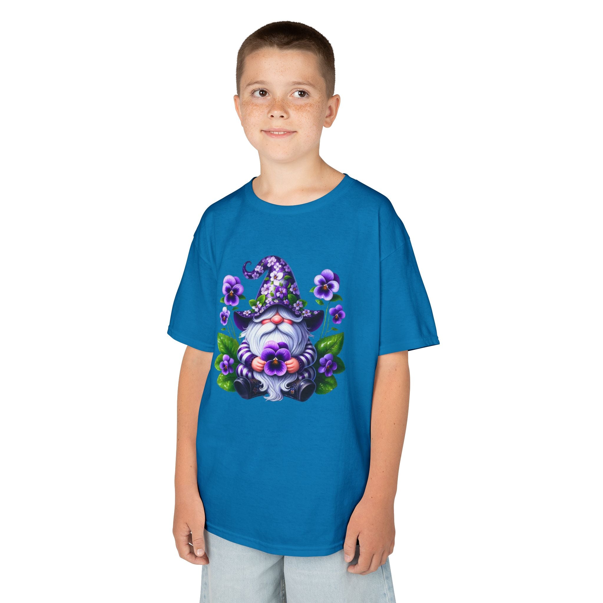 Kids Gnome T‑Shirt — Cute Purple Floral Gnome Tee for Children